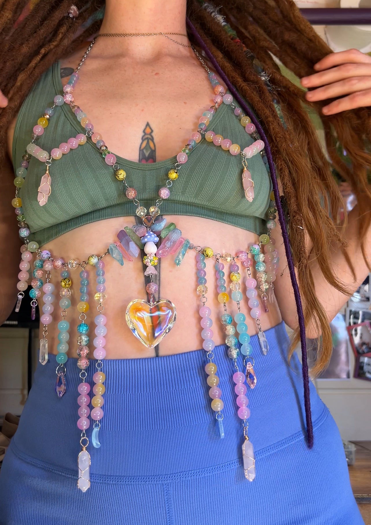 Moon Child Body Armor - Rose Quartz, Crystal & Glass Harness Top