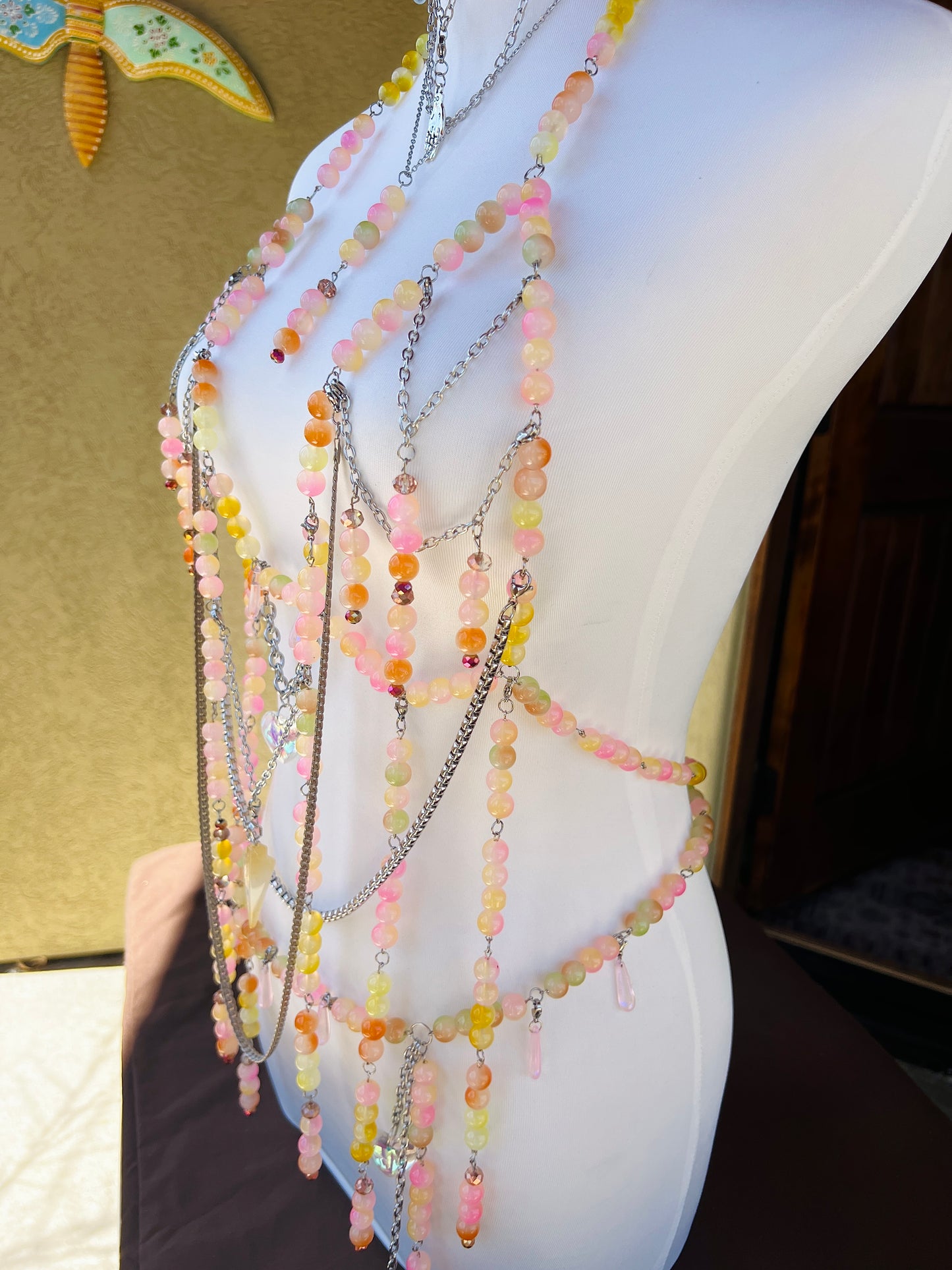 Sol on Fire - Glass Beaded Harness + Belt + Choker + Drip Chain - Full Body Regalia