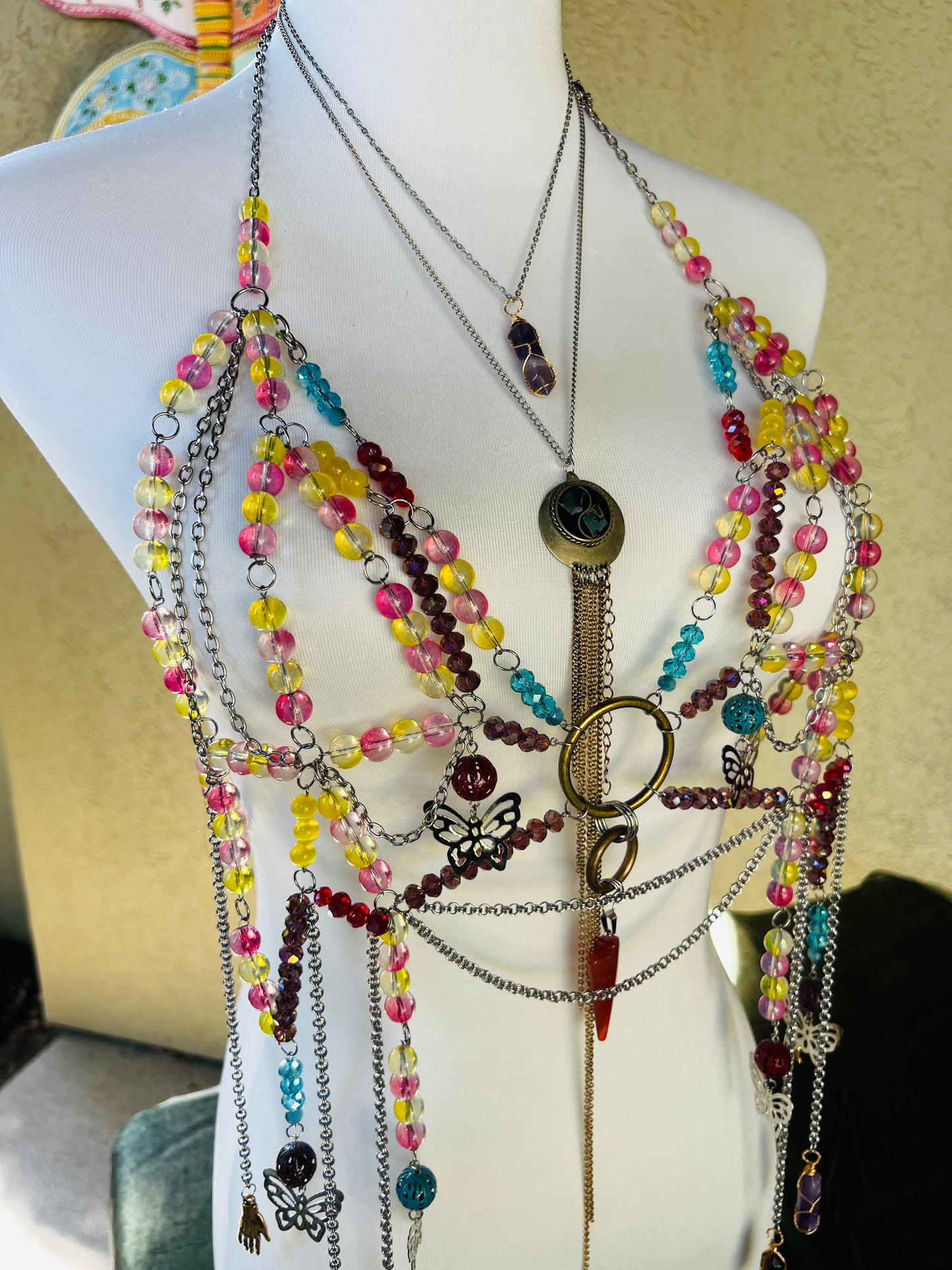 Desert Storm Body Armor - Beaded Harness + Reclaimed Necklace Stack + Earrings