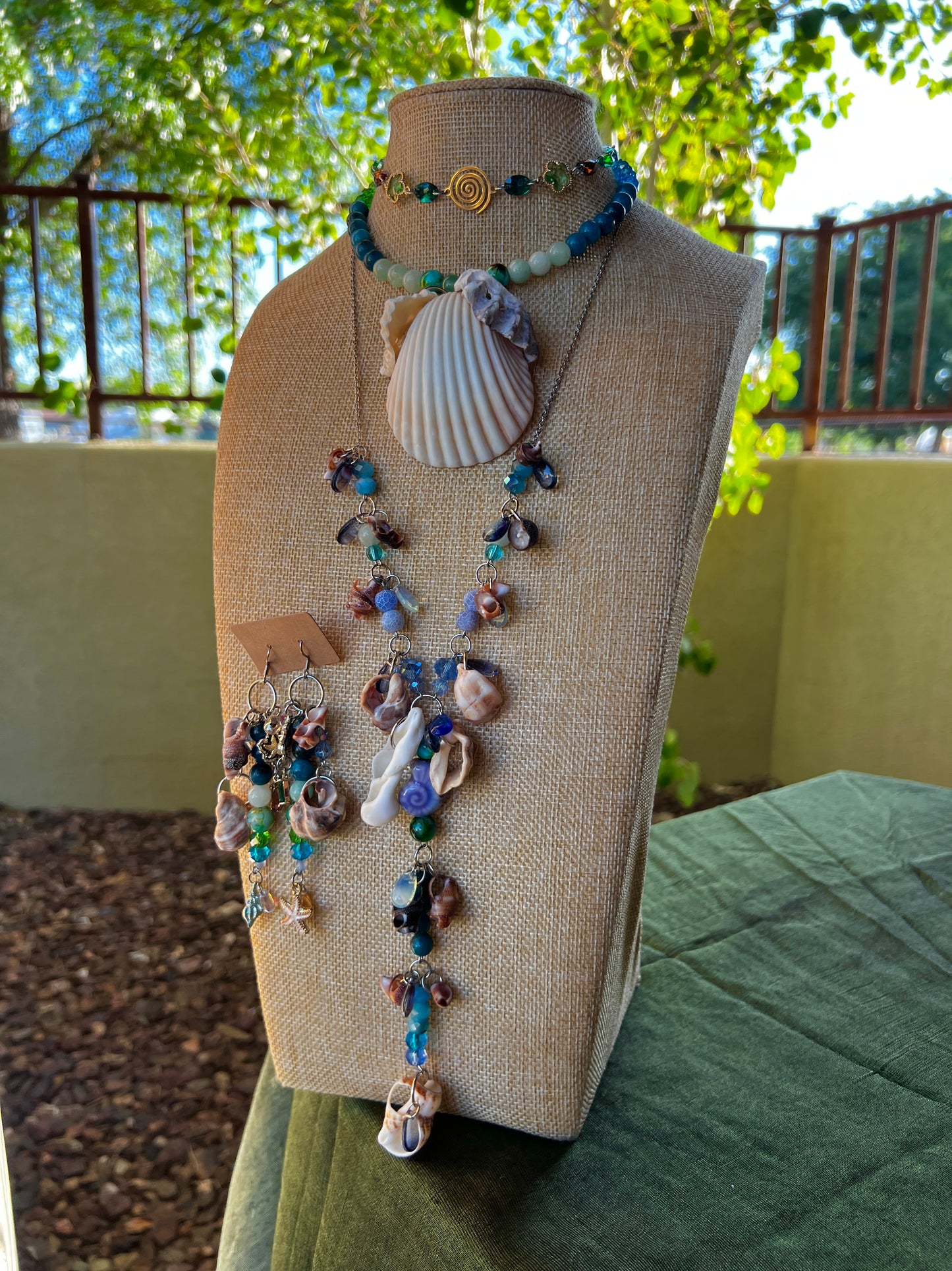 Warm Water Sea Witch - 4 Piece Set - Seashell Collar + Crystal Choker + Cosmic Drip Chain + Earrings