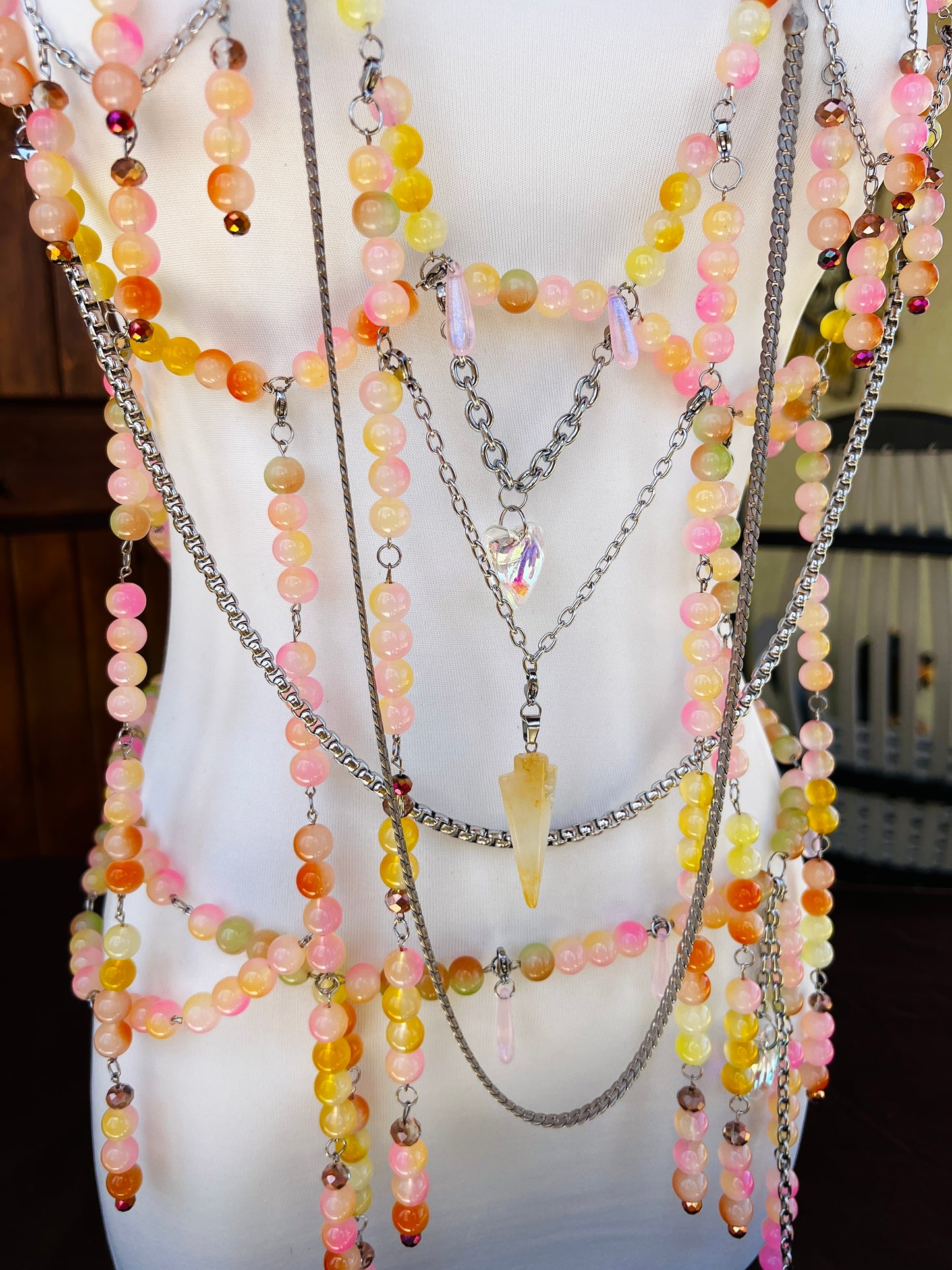 Sol on Fire - Glass Beaded Harness + Belt + Choker + Drip Chain - Full Body Regalia