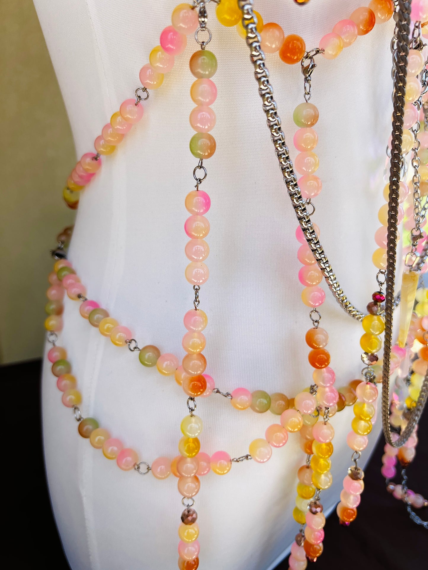 Sol on Fire - Glass Beaded Harness + Belt + Choker + Drip Chain - Full Body Regalia