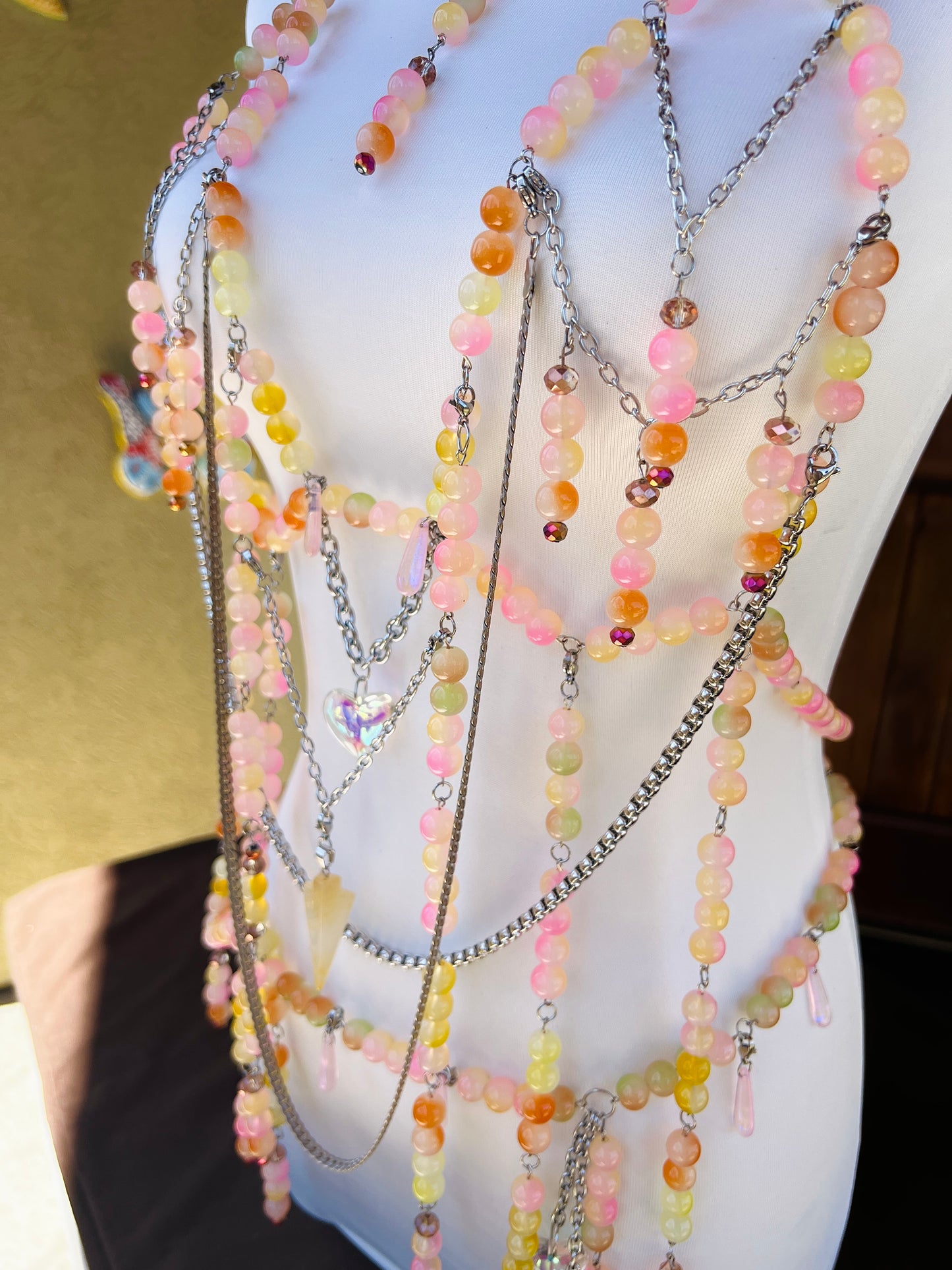 Sol on Fire - Glass Beaded Harness + Belt + Choker + Drip Chain - Full Body Regalia