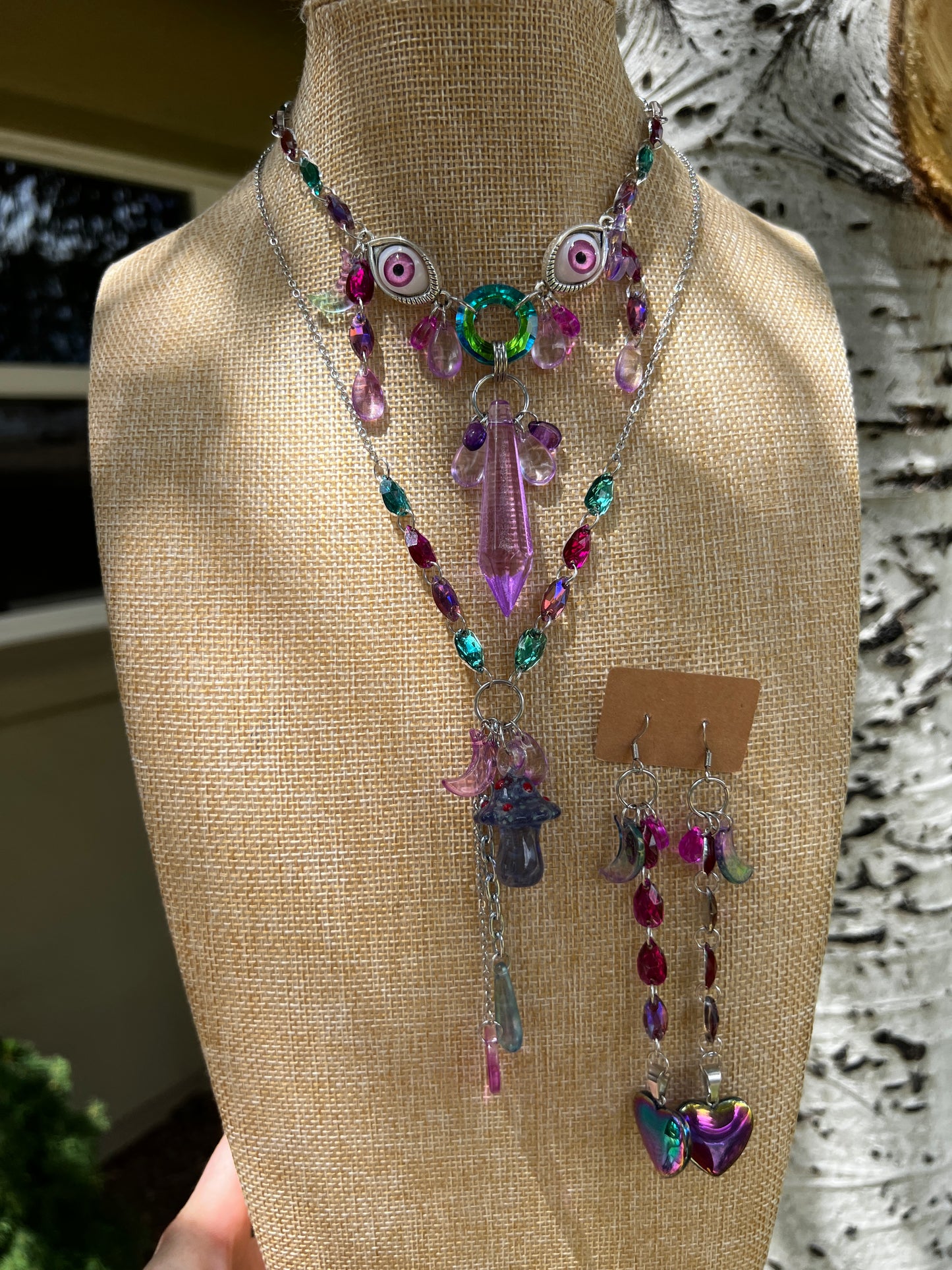 We’re All Mad Here 3 Piece Set - Crystal Choker + Cosmic Drip Chain + Earrings