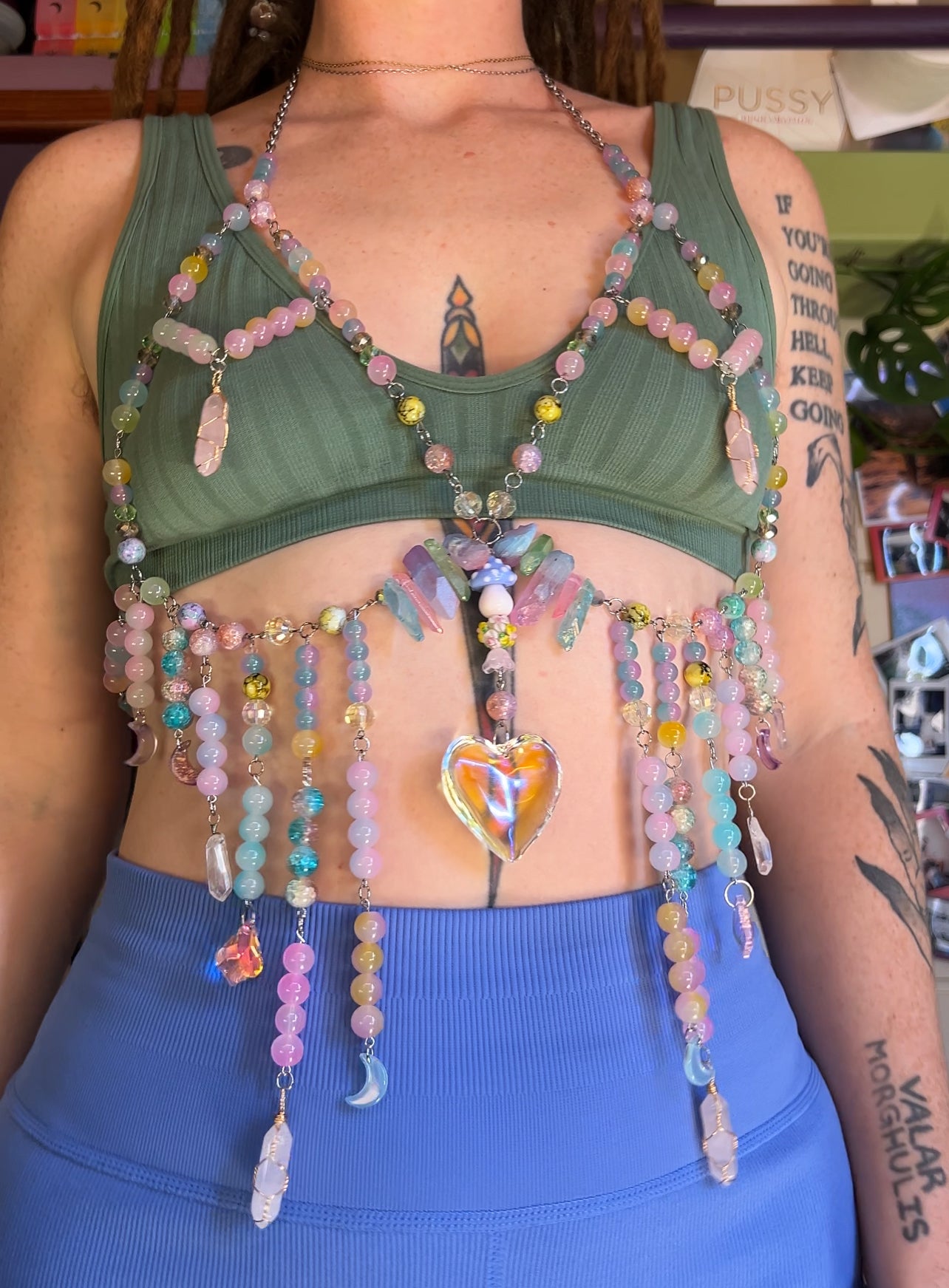 Moon Child Body Armor - Rose Quartz, Crystal & Glass Harness Top