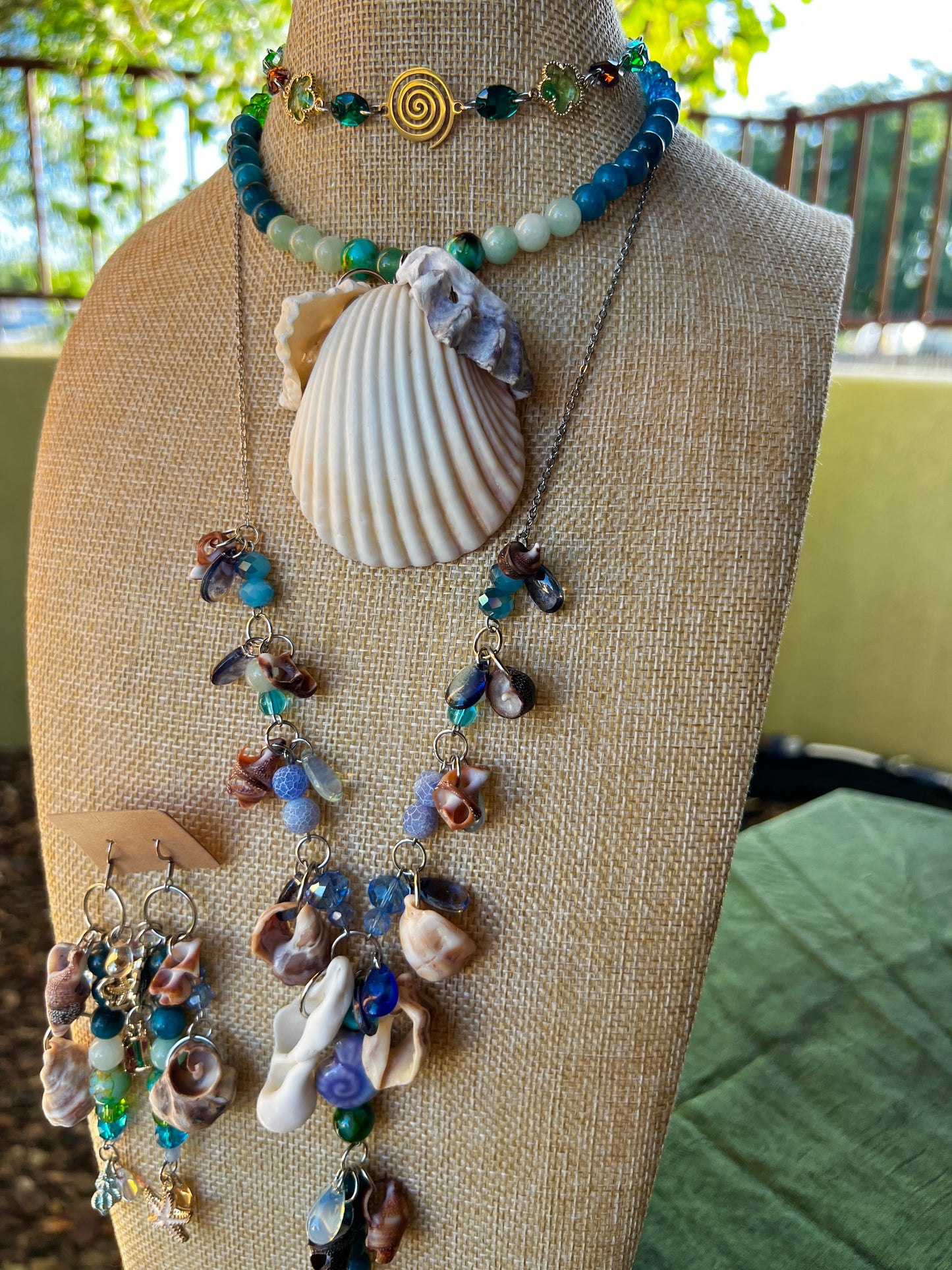 Warm Water Sea Witch - 4 Piece Set - Seashell Collar + Crystal Choker + Cosmic Drip Chain + Earrings