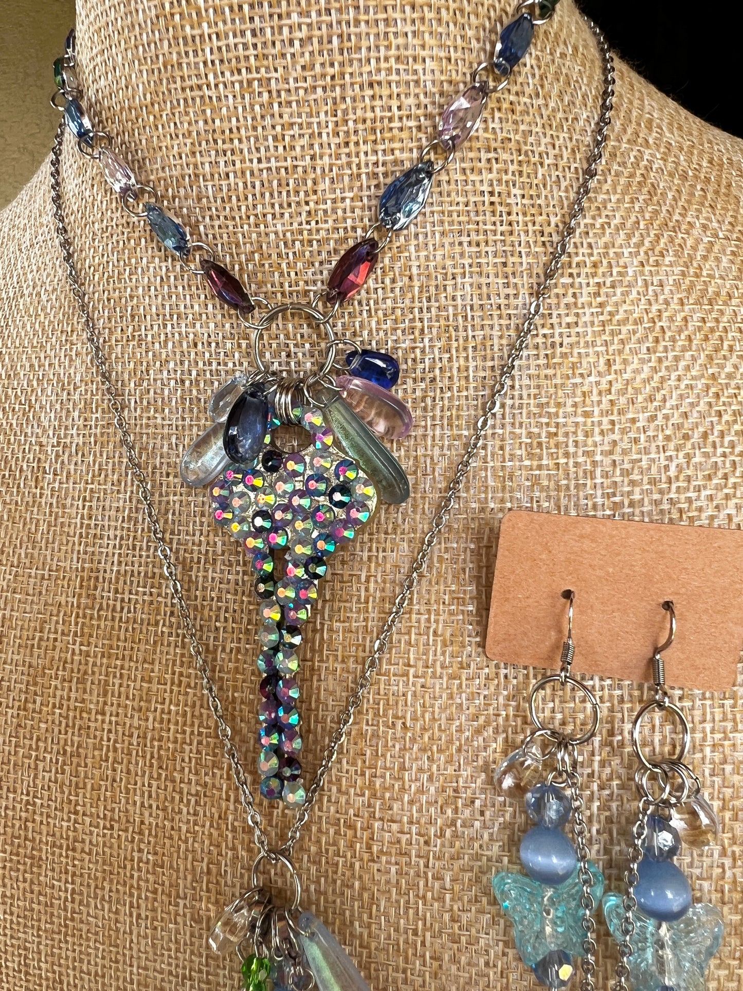 Key Keeper 3 Piece Set > 2 colors < - Rhinestone Key Crystal Choker + Trinket Chain + Earrings