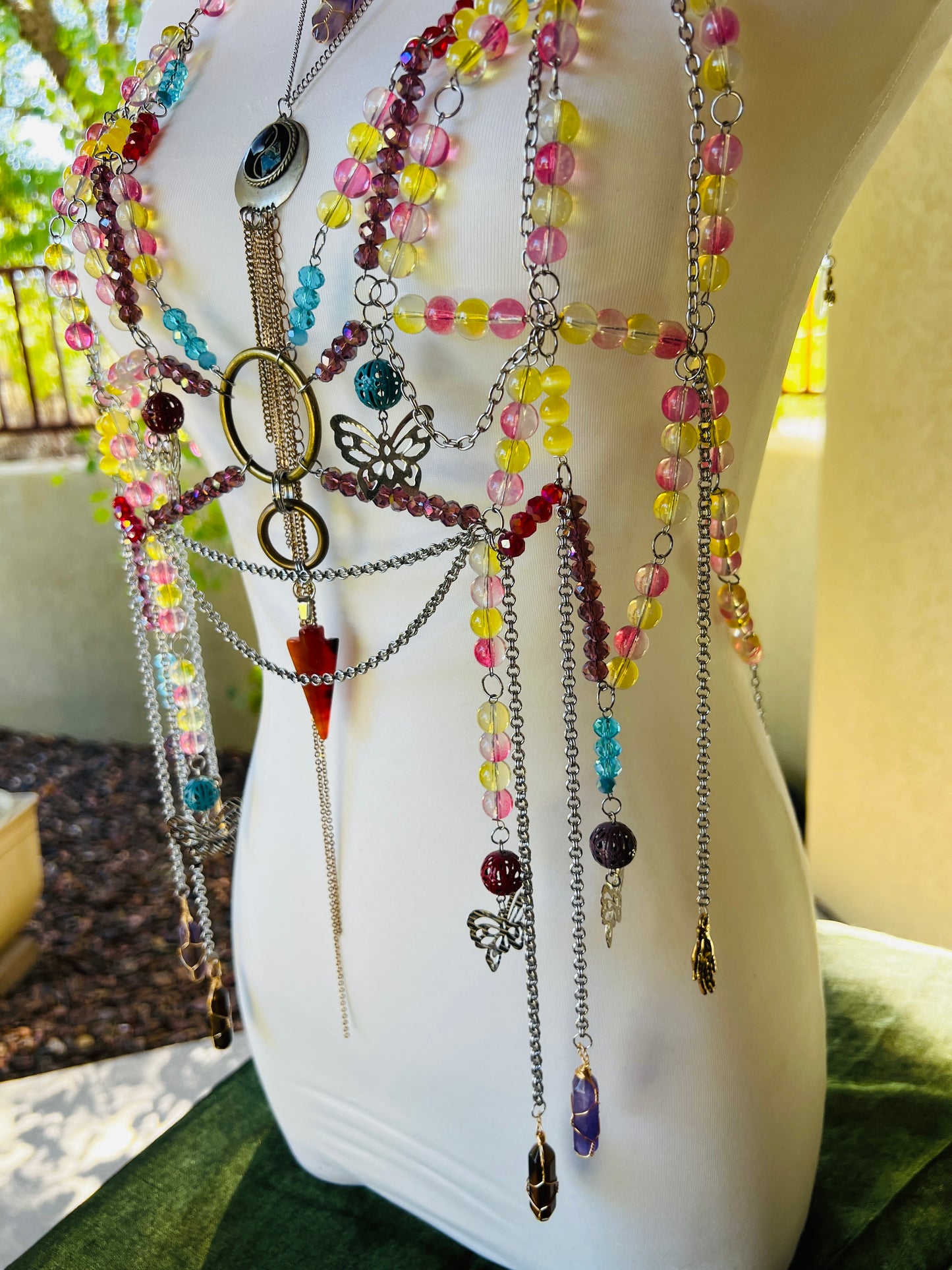 Desert Storm Body Armor - Beaded Harness + Reclaimed Necklace Stack + Earrings