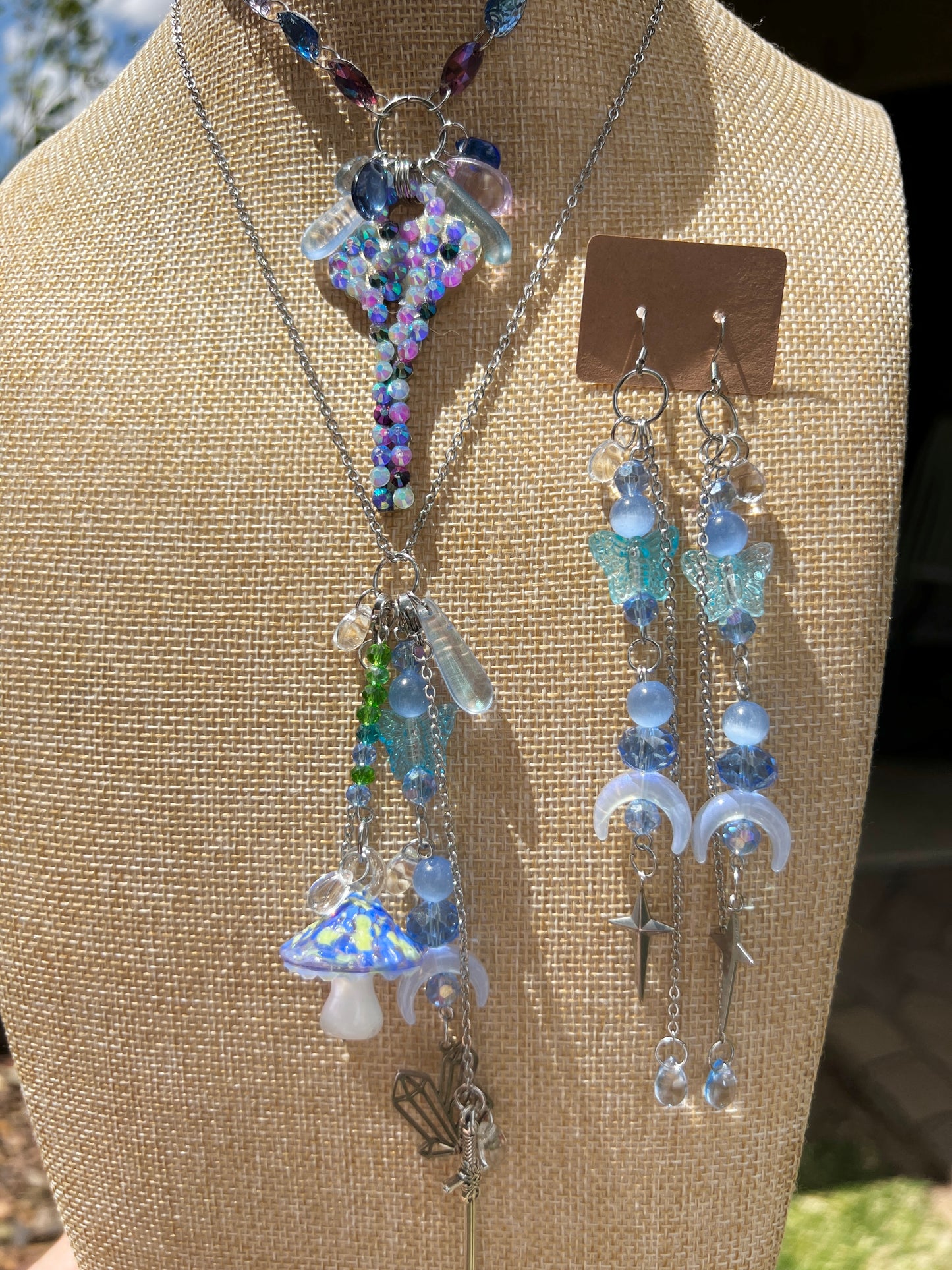 Key Keeper 3 Piece Set > 2 colors < - Rhinestone Key Crystal Choker + Trinket Chain + Earrings