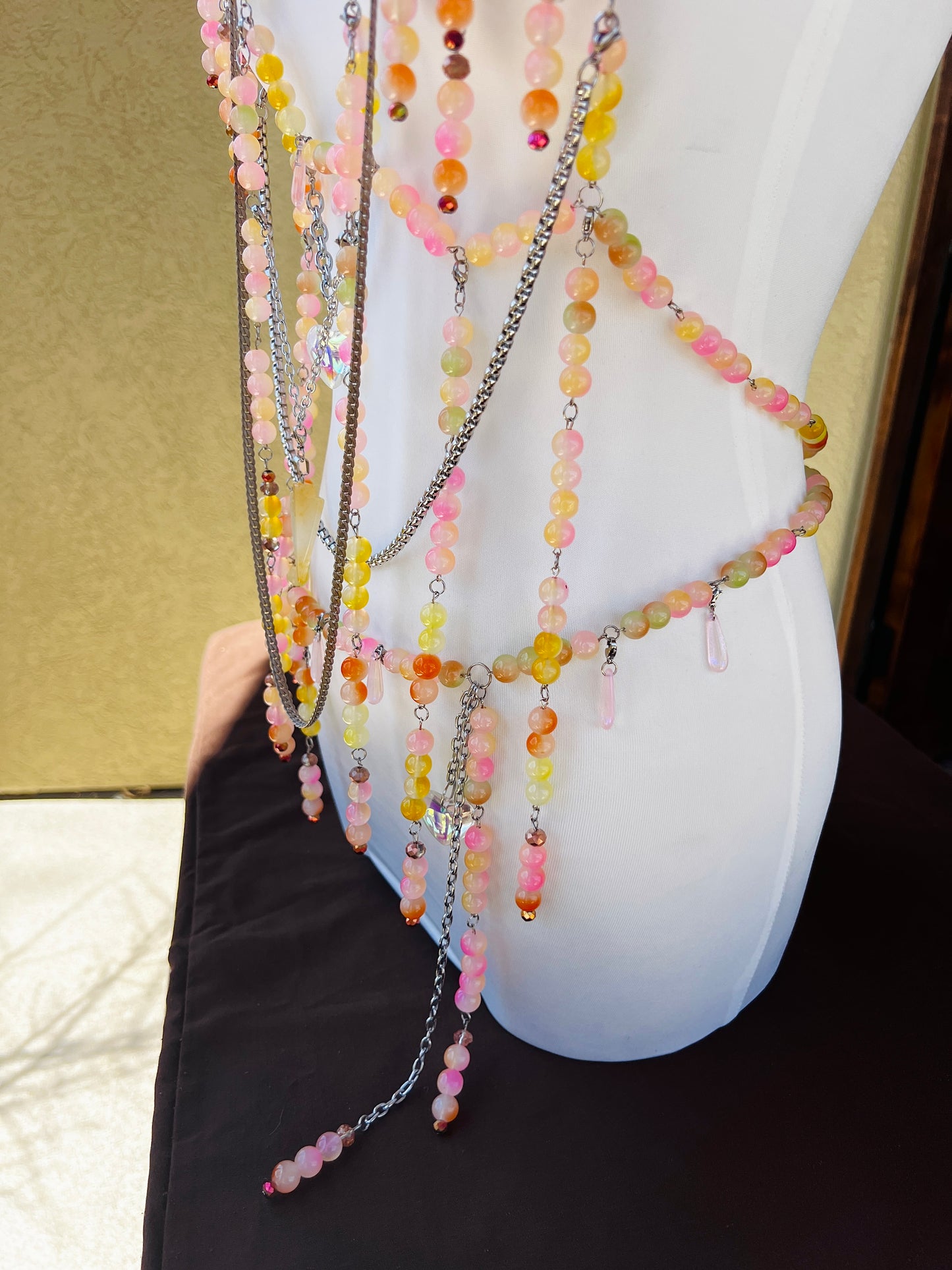 Sol on Fire - Glass Beaded Harness + Belt + Choker + Drip Chain - Full Body Regalia