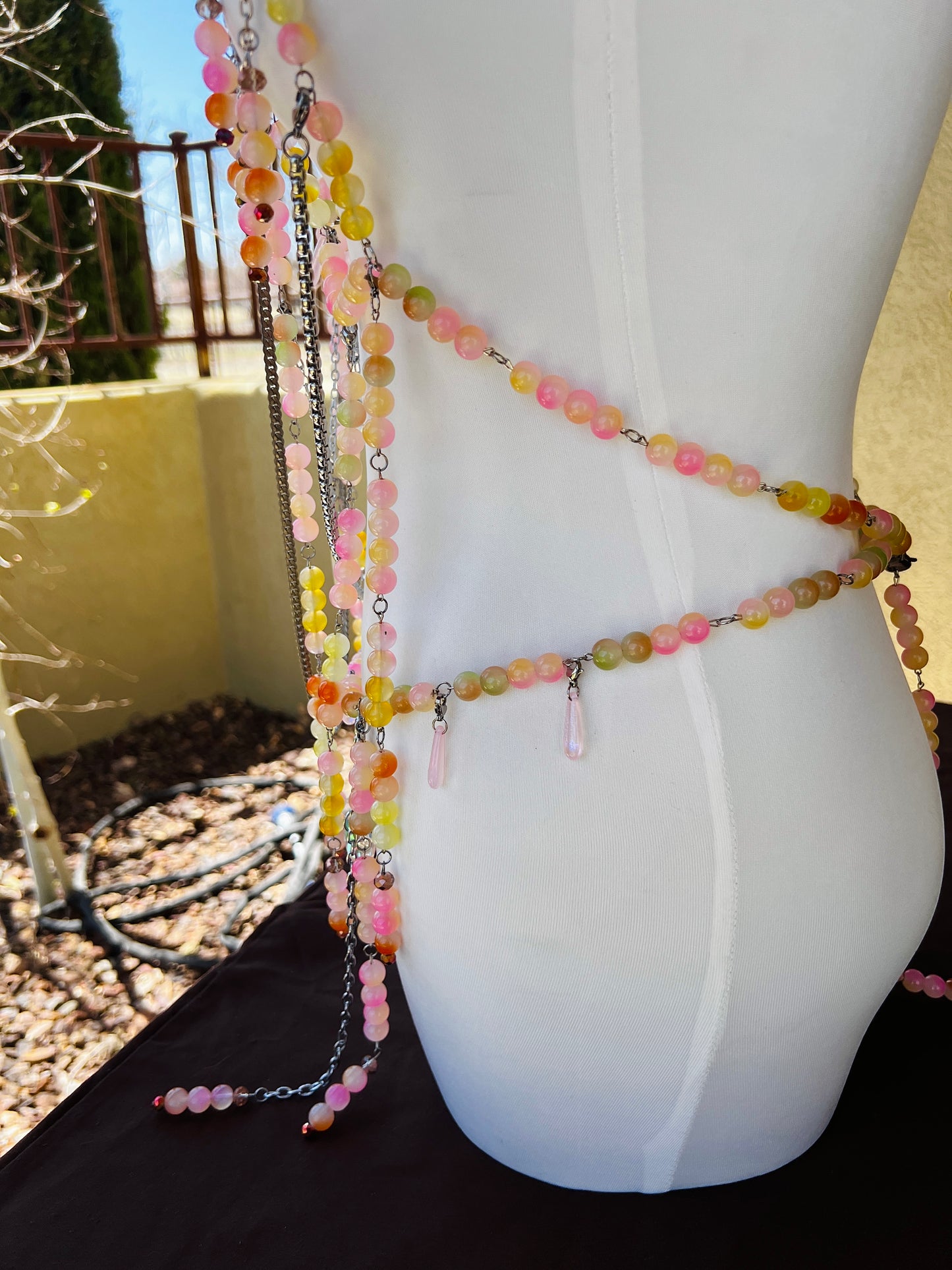 Sol on Fire - Glass Beaded Harness + Belt + Choker + Drip Chain - Full Body Regalia