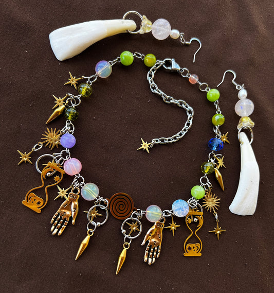 Land of Sparkling Lights - Eternal Spiral Choker + Buffalo Teeth Earrings