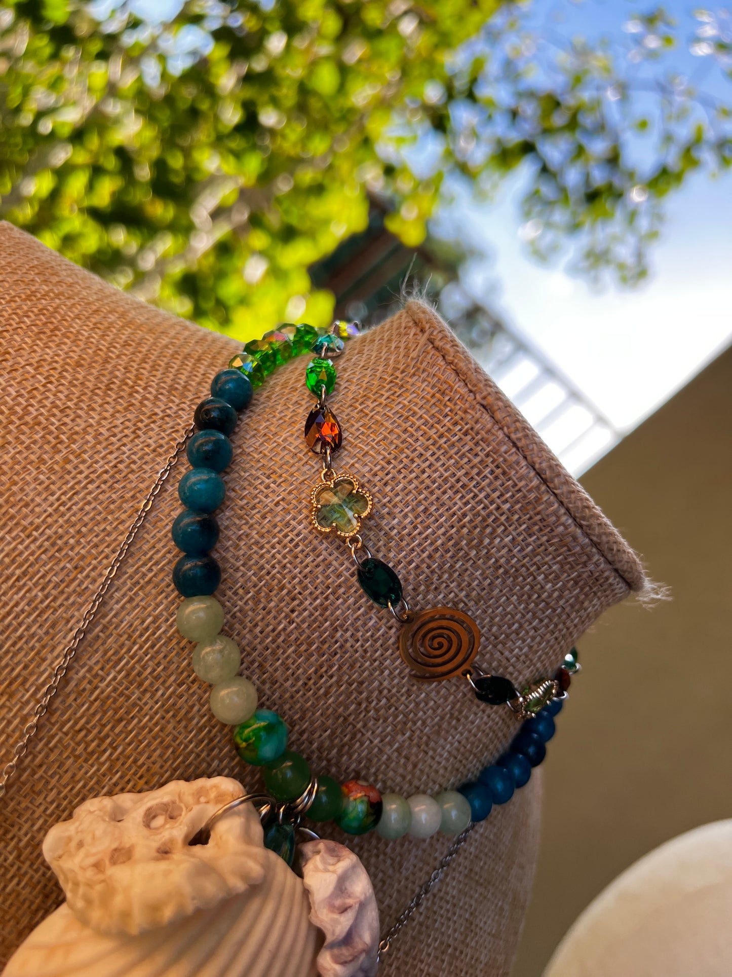 Warm Water Sea Witch - 4 Piece Set - Seashell Collar + Crystal Choker + Cosmic Drip Chain + Earrings