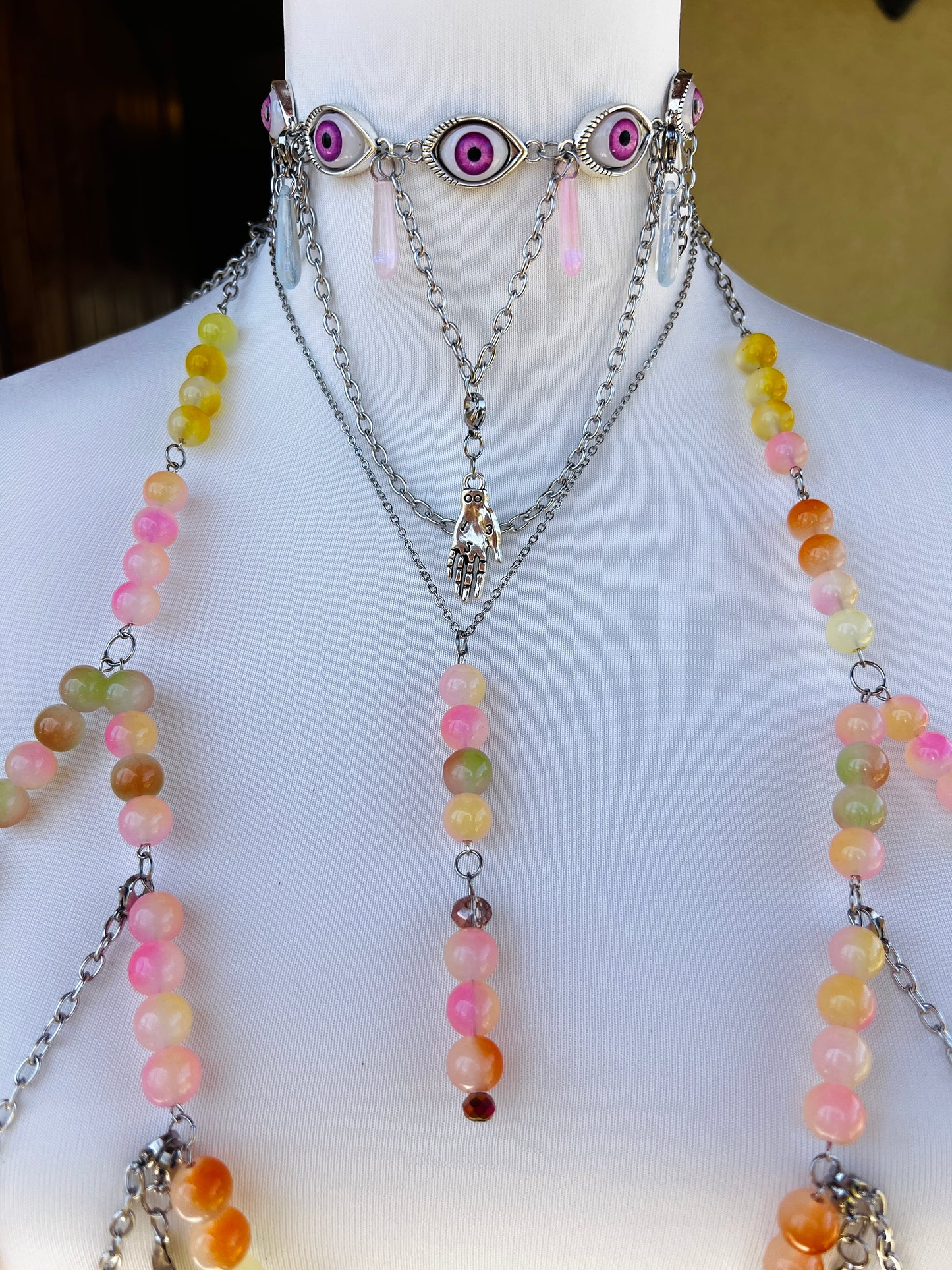 Sol on Fire - Glass Beaded Harness + Belt + Choker + Drip Chain - Full Body Regalia