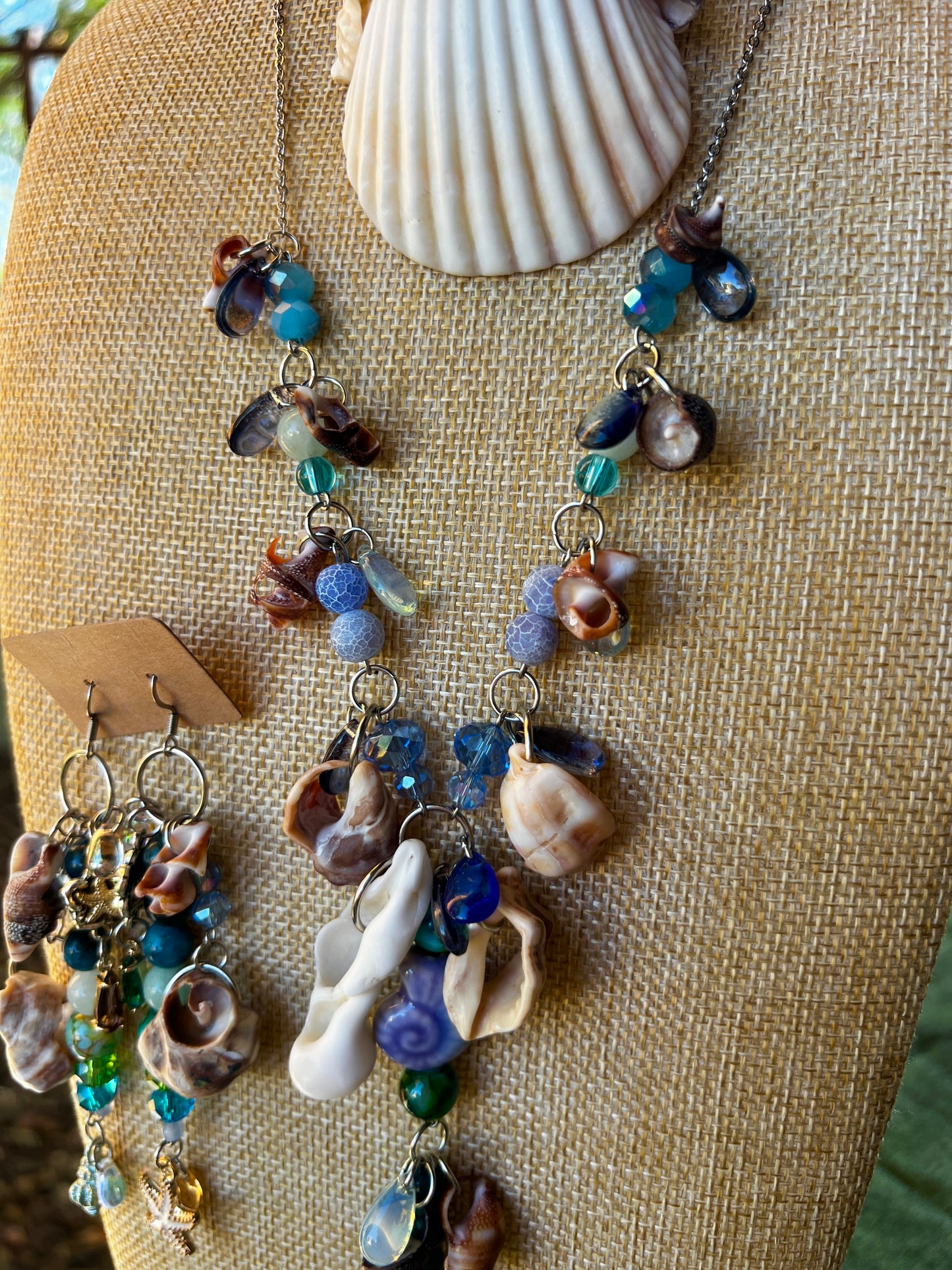 Warm Water Sea Witch - 4 Piece Set - Seashell Collar + Crystal Choker + Cosmic Drip Chain + Earrings
