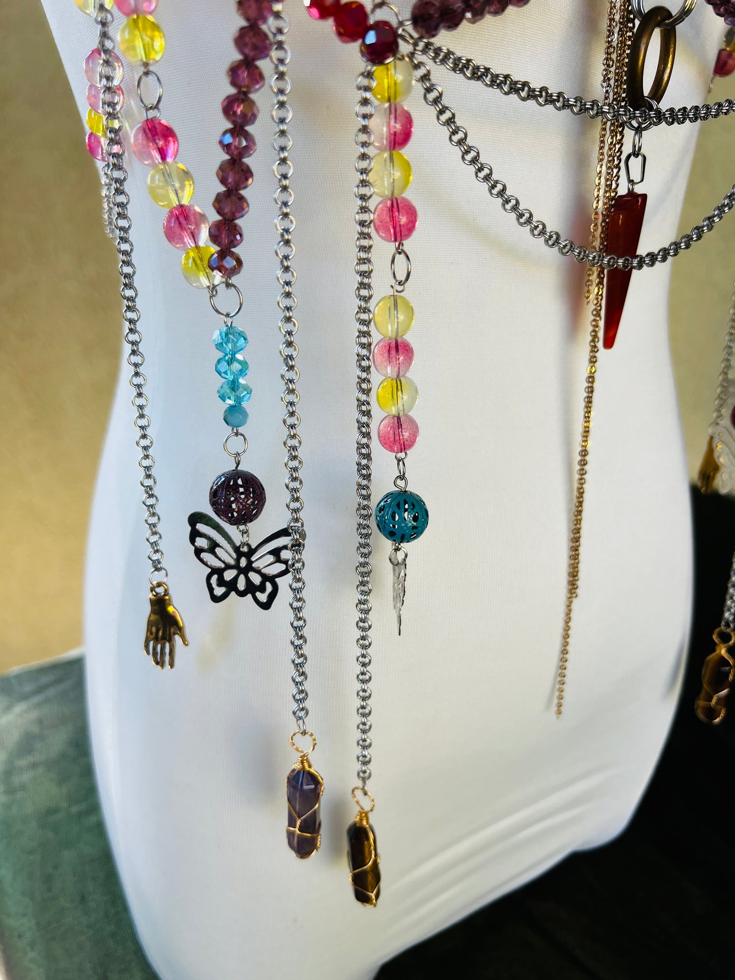 Desert Storm Body Armor - Beaded Harness + Reclaimed Necklace Stack + Earrings