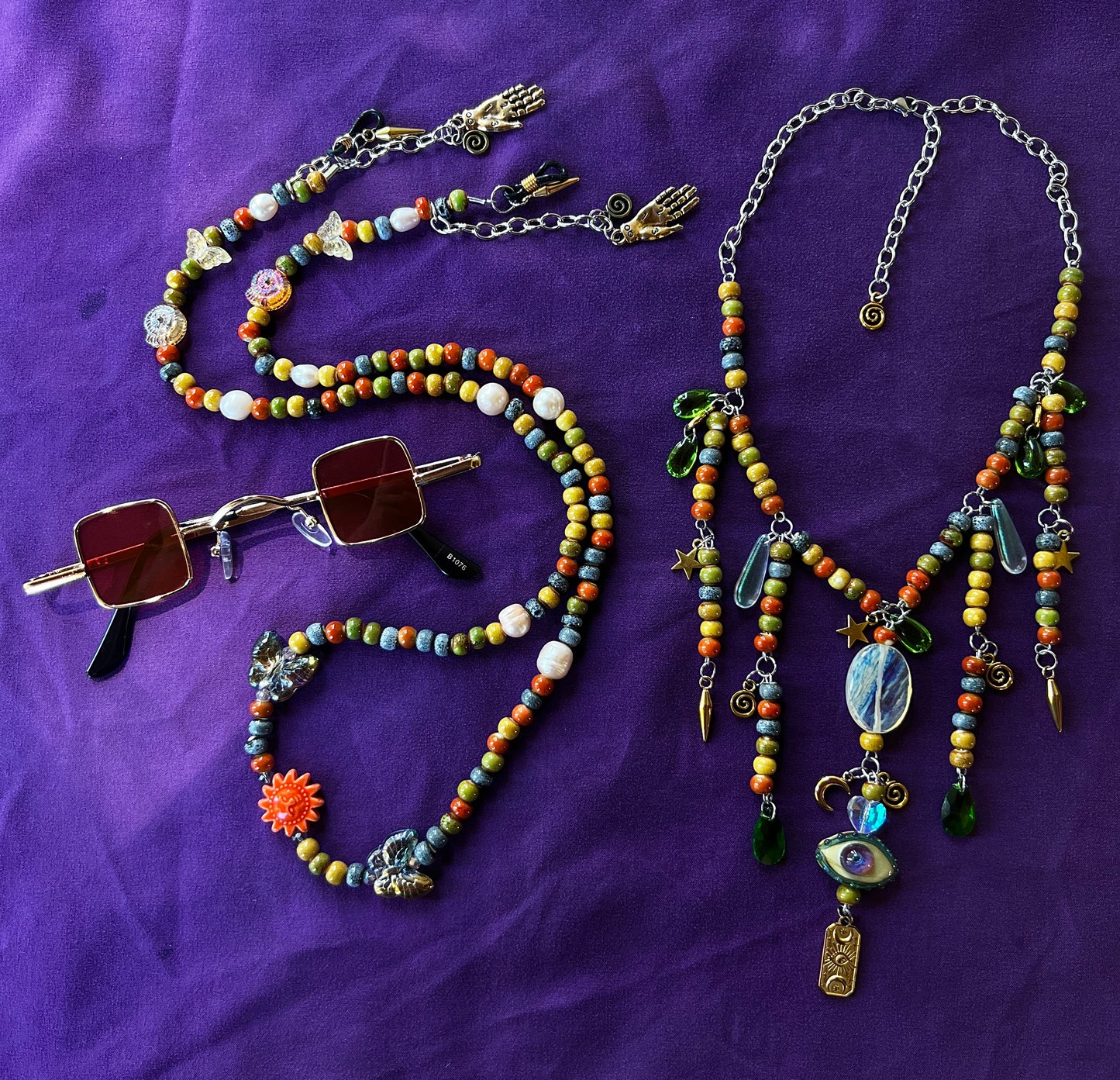 Burnt Sunrise - Sunglasses + Chain + Third Eye Chain Set