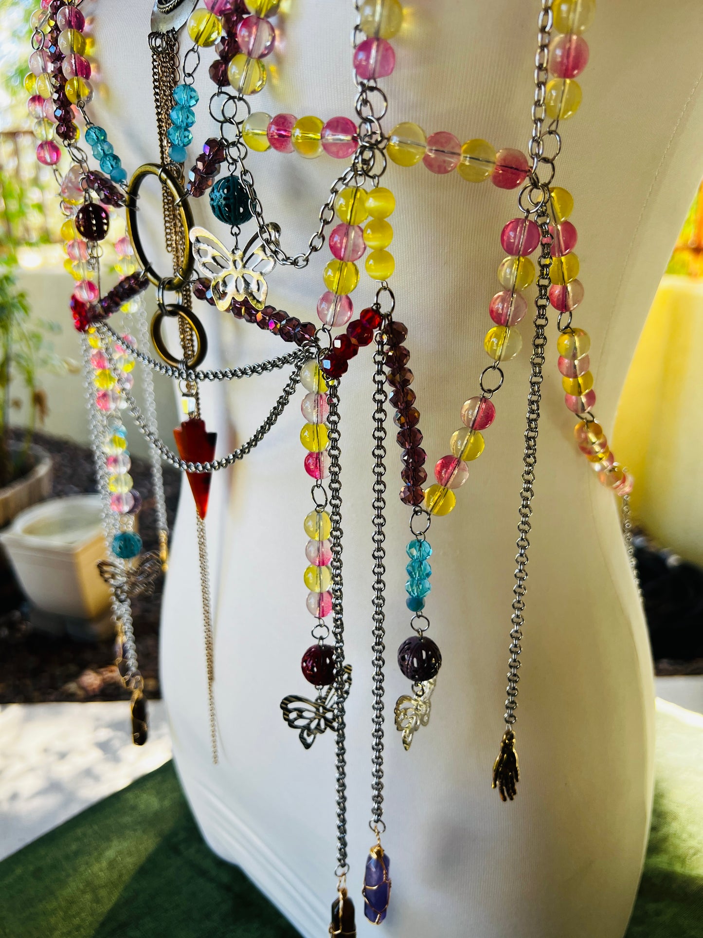 Desert Storm Body Armor - Beaded Harness + Reclaimed Necklace Stack + Earrings