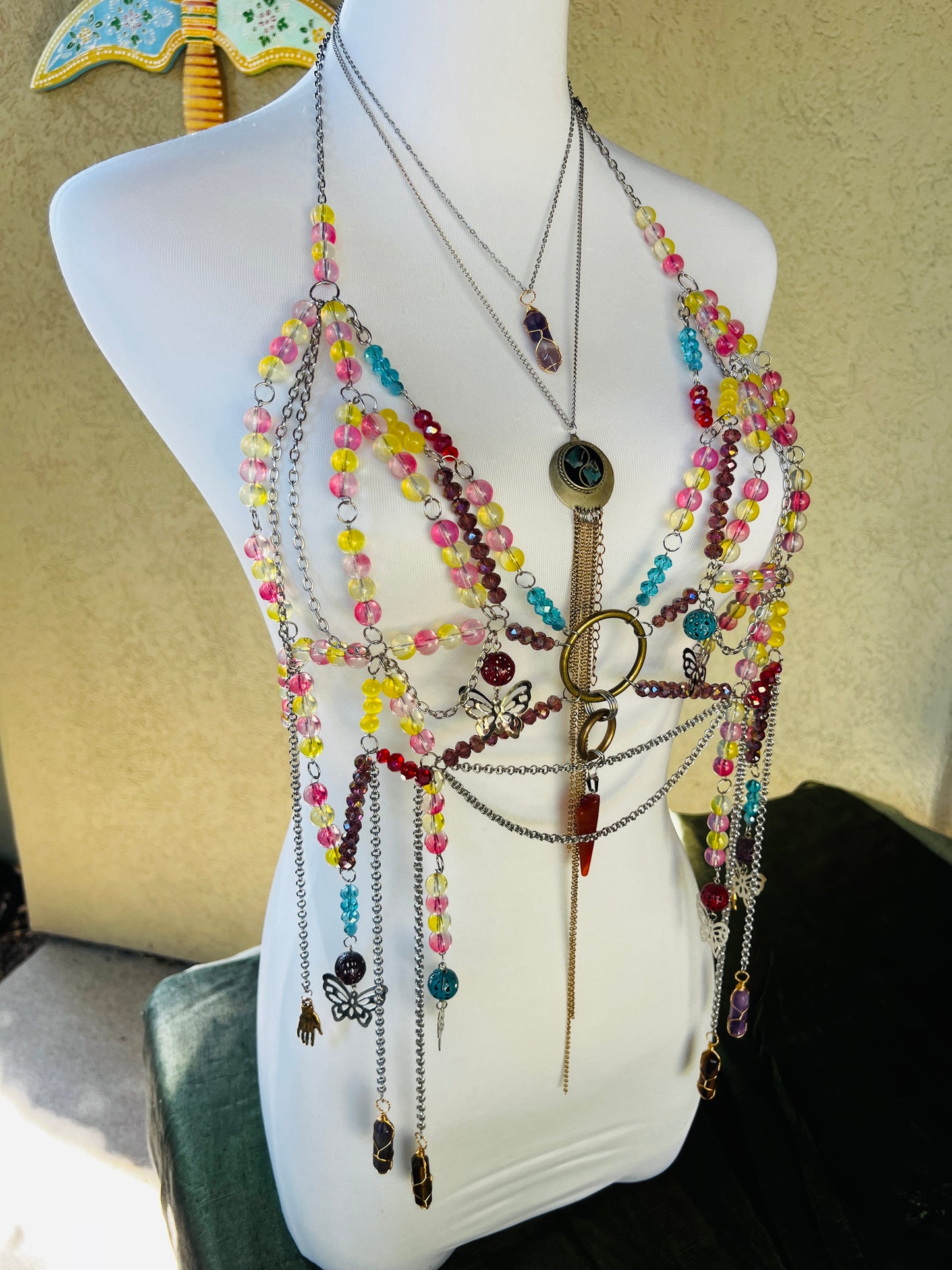 Desert Storm Body Armor - Beaded Harness + Reclaimed Necklace Stack + Earrings