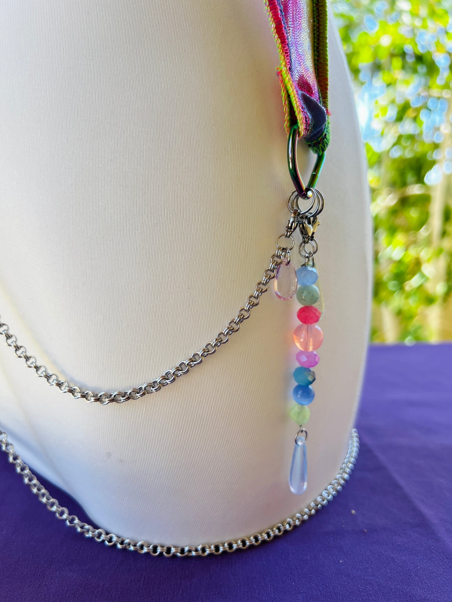 Cosmic Slap Beaded Halter Top - Mr.Wacko Collaboration - size Medium spandex Halter Top + earrings + removable chains & charms + cosmic drip chain