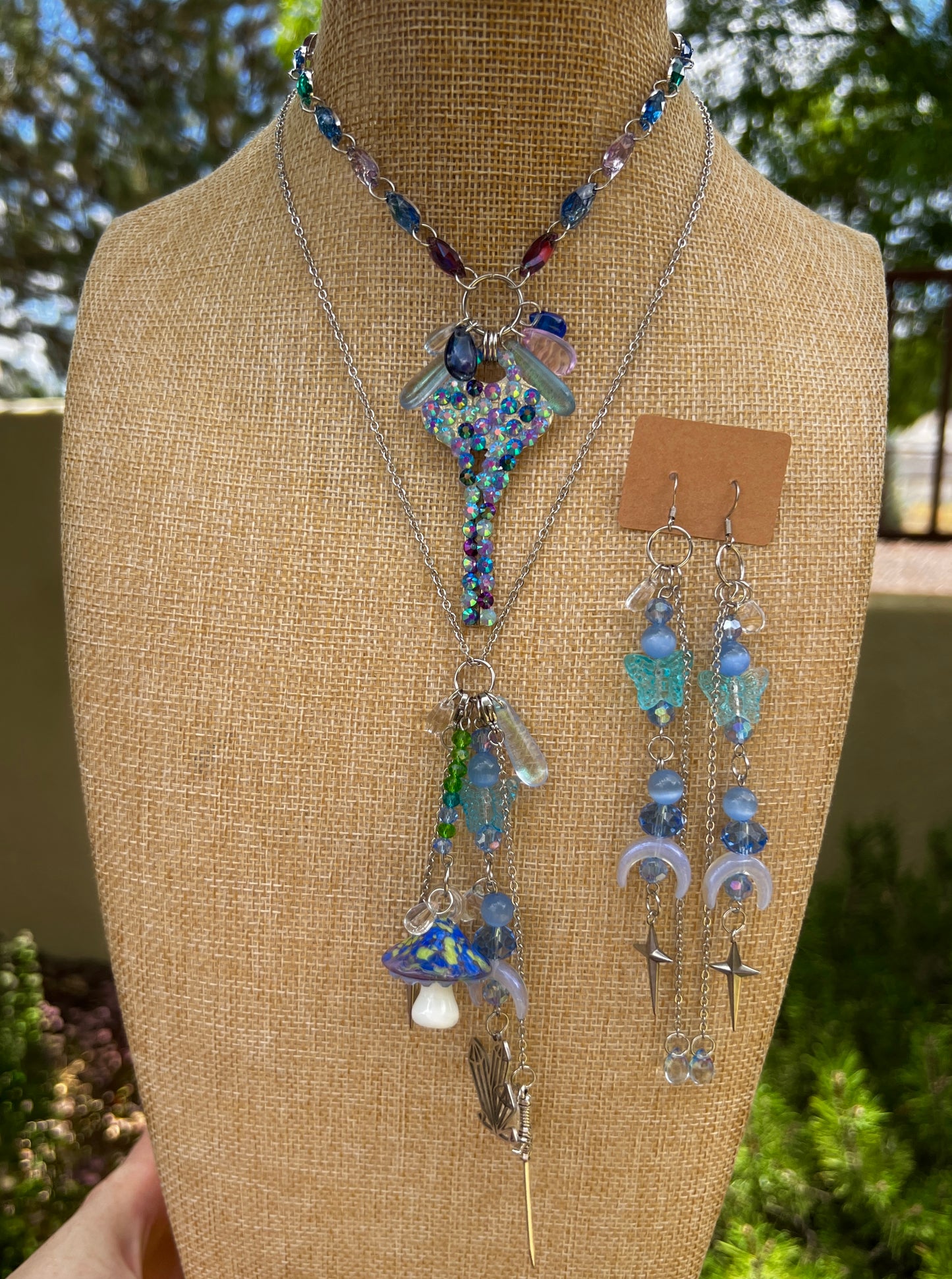 Key Keeper 3 Piece Set > 2 colors < - Rhinestone Key Crystal Choker + Trinket Chain + Earrings