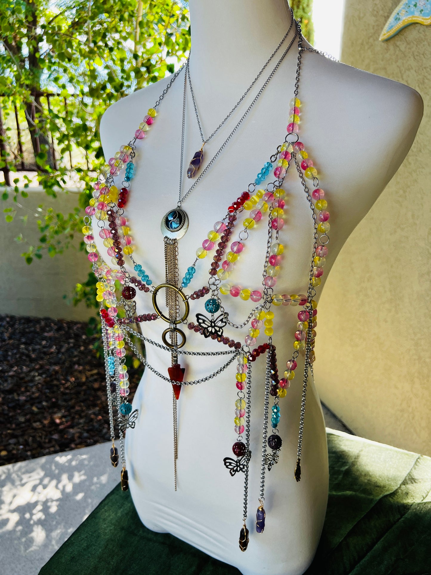 Desert Storm Body Armor - Beaded Harness + Reclaimed Necklace Stack + Earrings