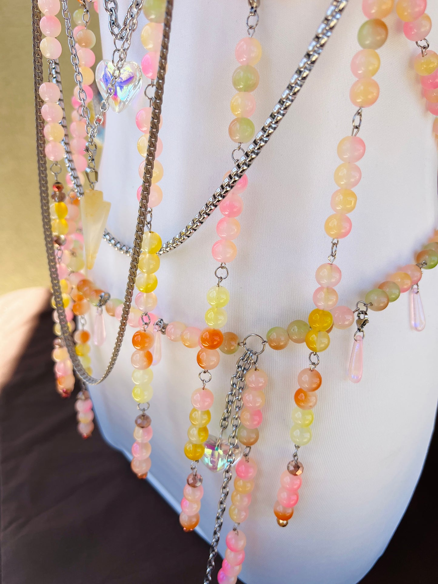Sol on Fire - Glass Beaded Harness + Belt + Choker + Drip Chain - Full Body Regalia