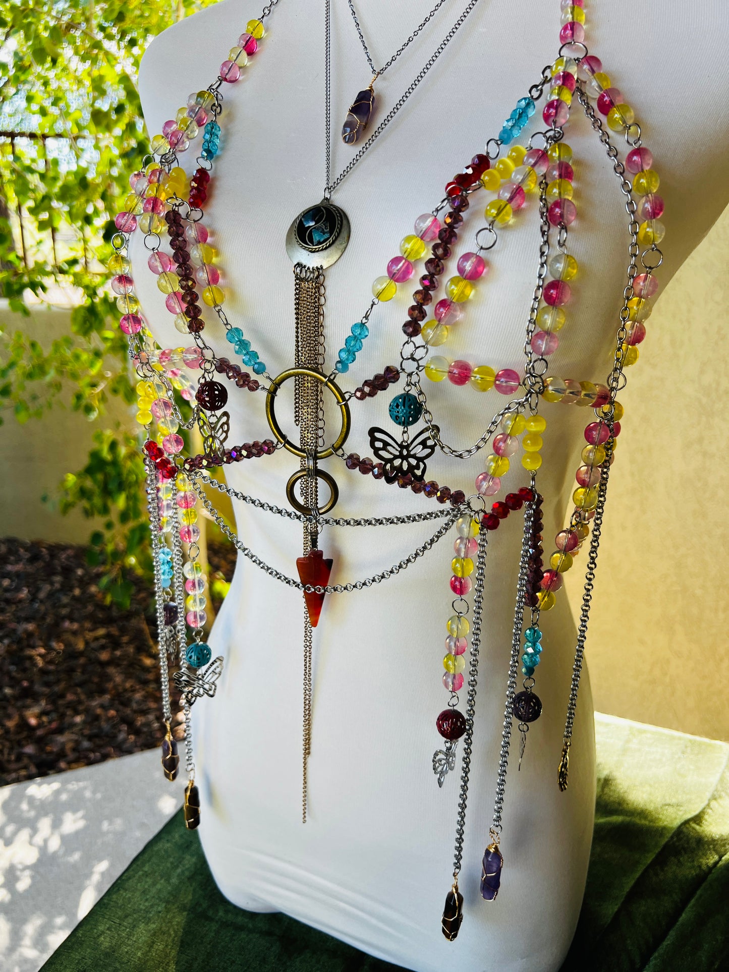 Desert Storm Body Armor - Beaded Harness + Reclaimed Necklace Stack + Earrings