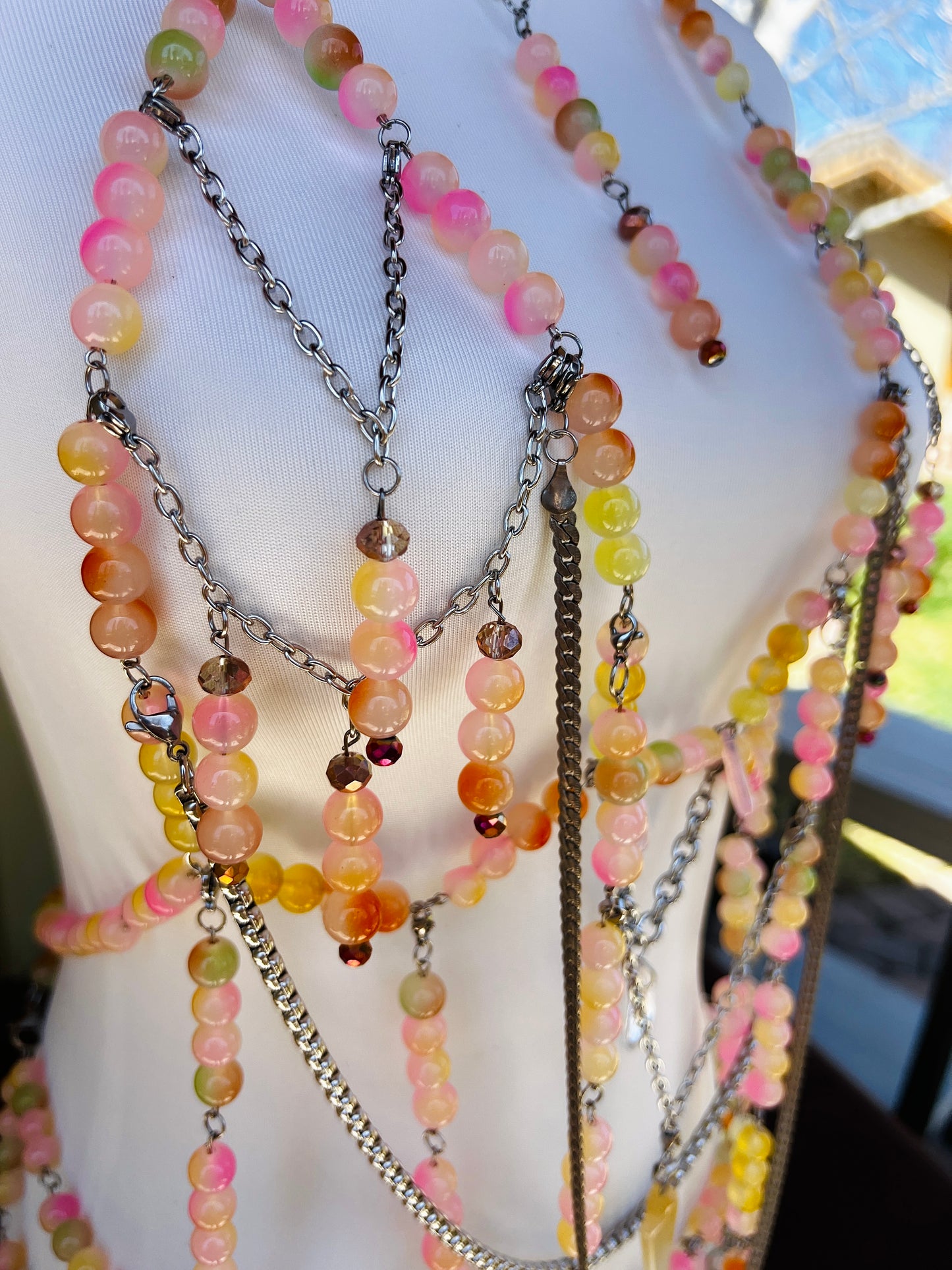 Sol on Fire - Glass Beaded Harness + Belt + Choker + Drip Chain - Full Body Regalia