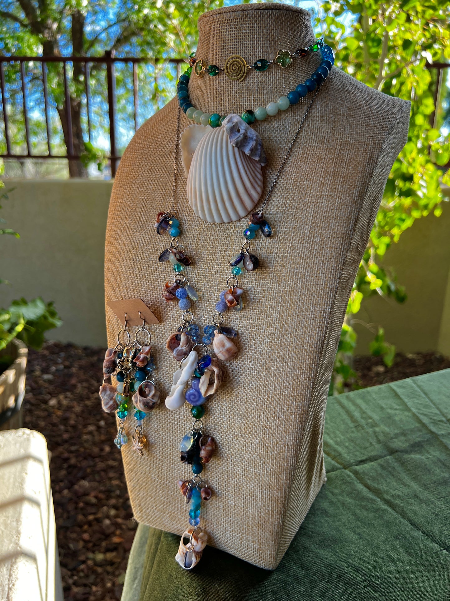 Warm Water Sea Witch - 4 Piece Set - Seashell Collar + Crystal Choker + Cosmic Drip Chain + Earrings