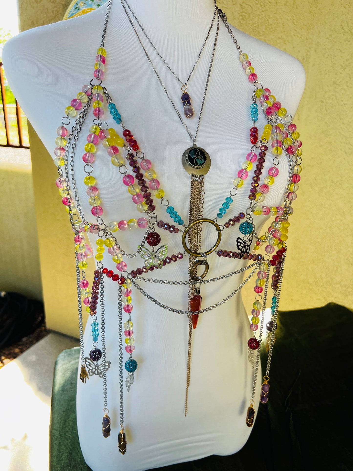 Desert Storm Body Armor - Beaded Harness + Reclaimed Necklace Stack + Earrings