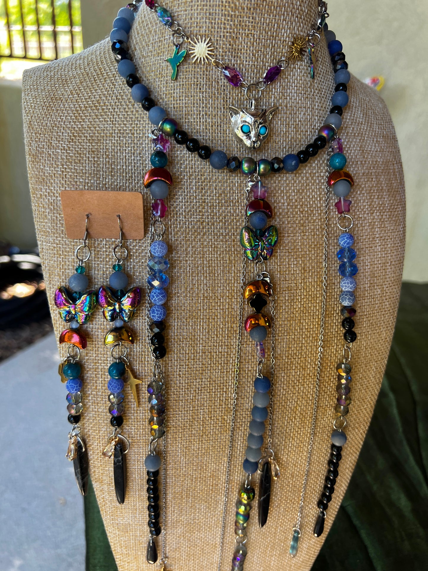 Ancient Spirits - Cosmic Drip Chain + Glass Crystal Choker + XL Earrings