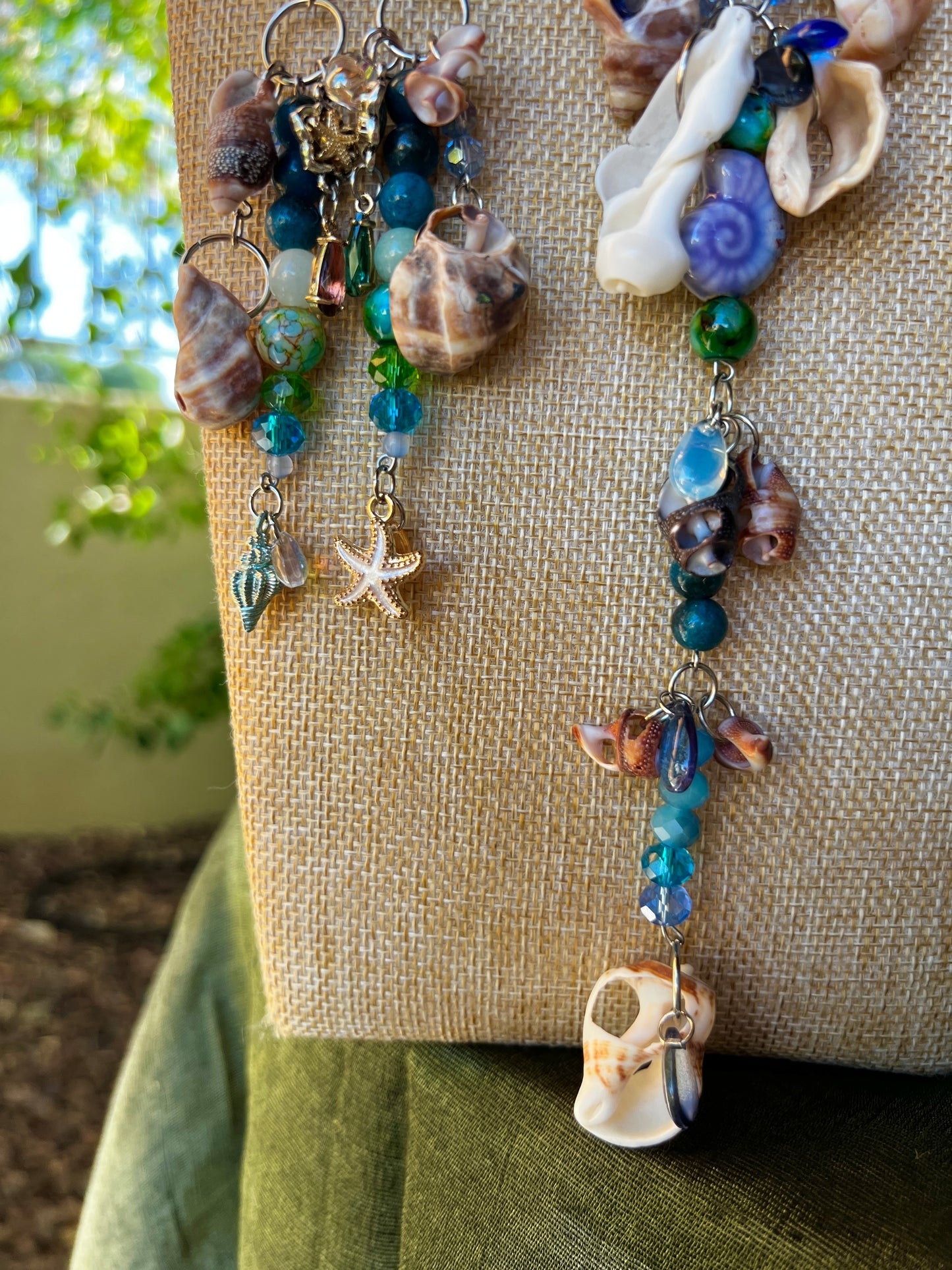 Warm Water Sea Witch - 4 Piece Set - Seashell Collar + Crystal Choker + Cosmic Drip Chain + Earrings
