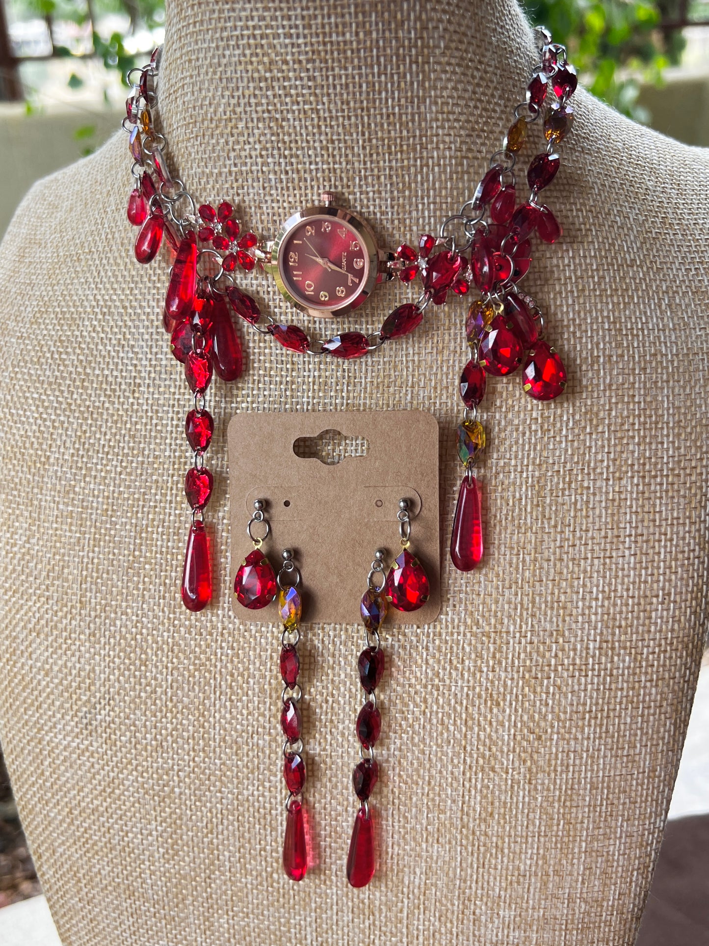 Red Roses - Crystal Choker + Stud Set