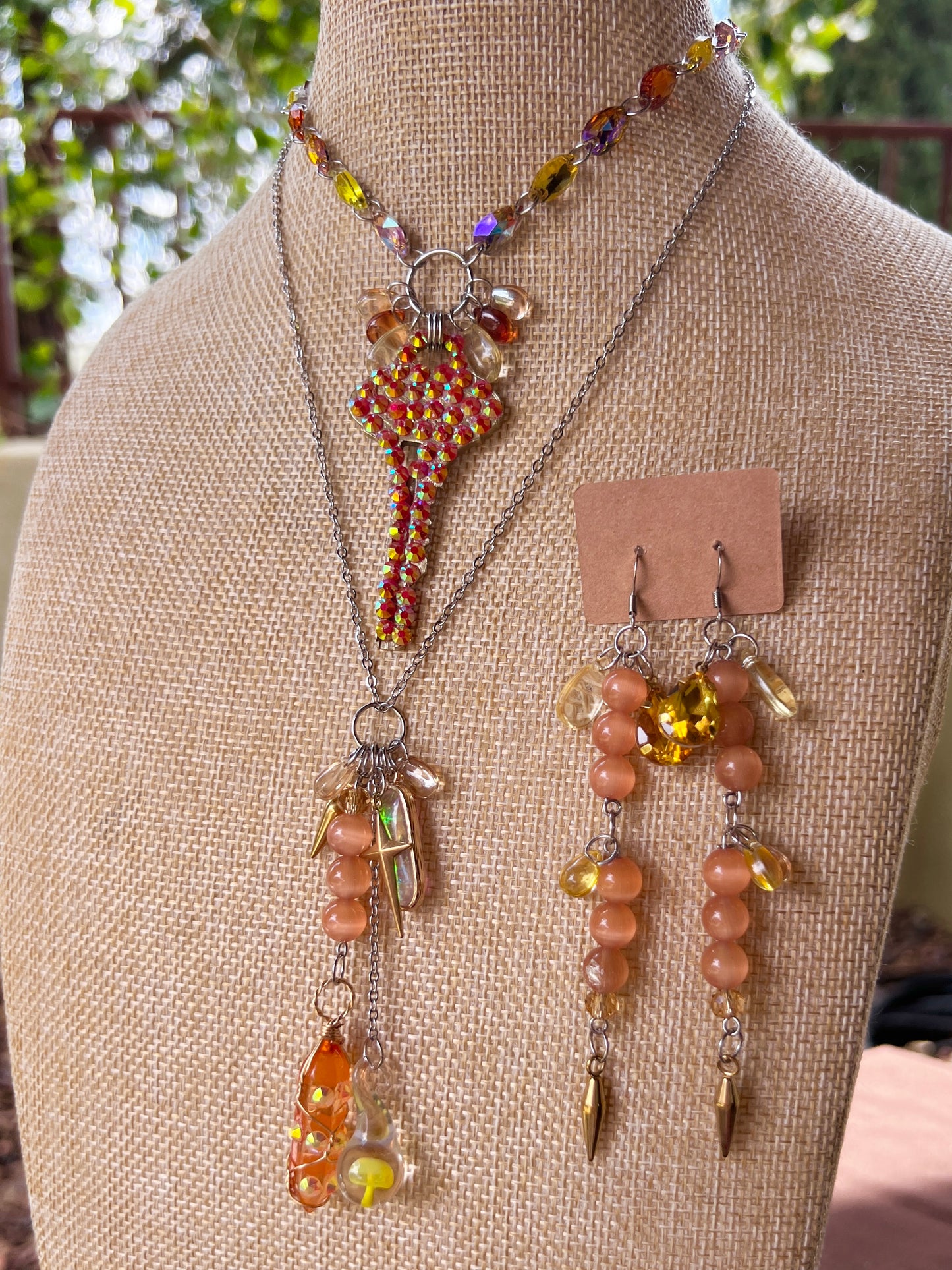 Key Keeper 3 Piece Set > 2 colors < - Rhinestone Key Crystal Choker + Trinket Chain + Earrings