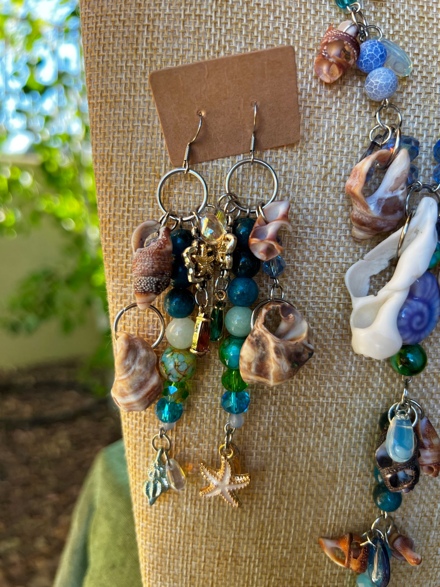 Warm Water Sea Witch - 4 Piece Set - Seashell Collar + Crystal Choker + Cosmic Drip Chain + Earrings