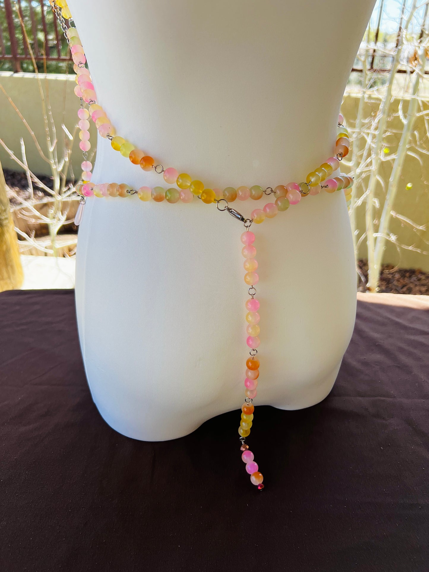 Sol on Fire - Glass Beaded Harness + Belt + Choker + Drip Chain - Full Body Regalia