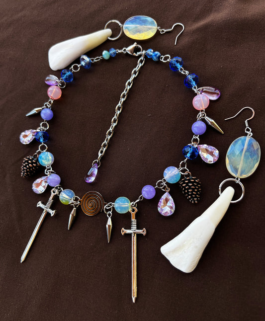 Land of Shadows - Eternal Spiral Choker + Buffalo Teeth Earrings