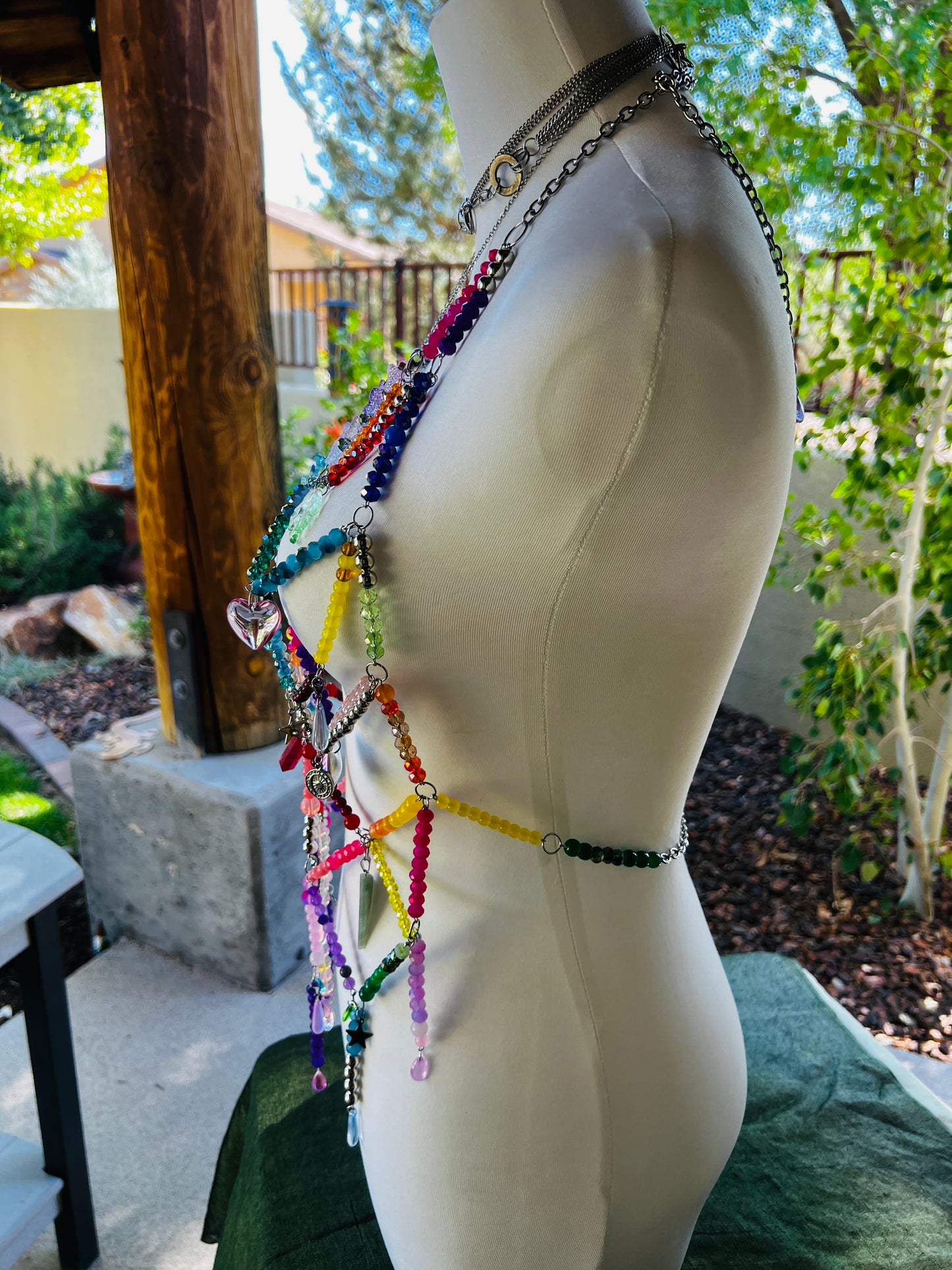 Prism Priestess Body Armor - Beaded Harness + Reclaimed Necklace Stack + Earrings