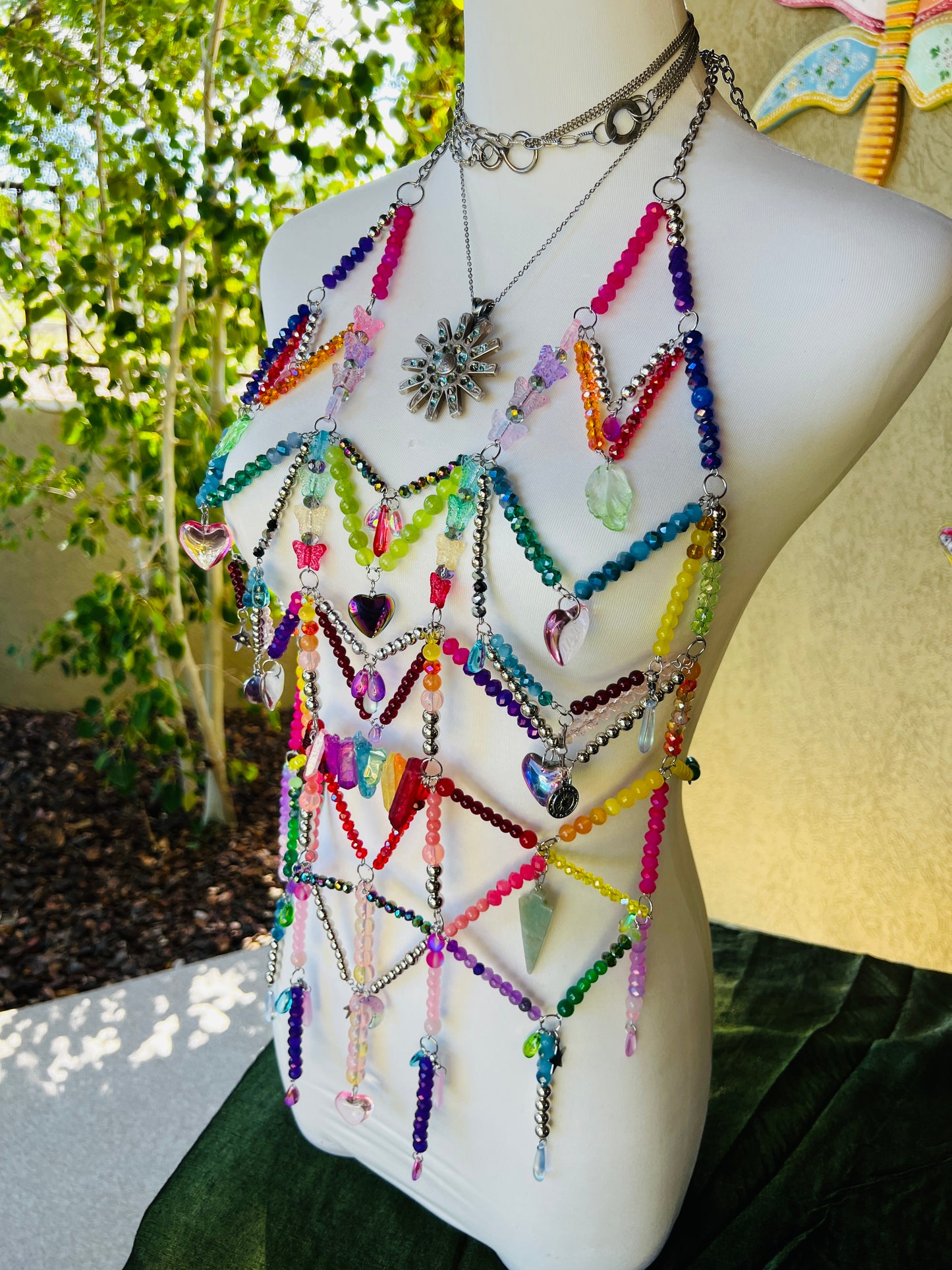 Prism Priestess Body Armor - Beaded Harness + Reclaimed Necklace Stack + Earrings