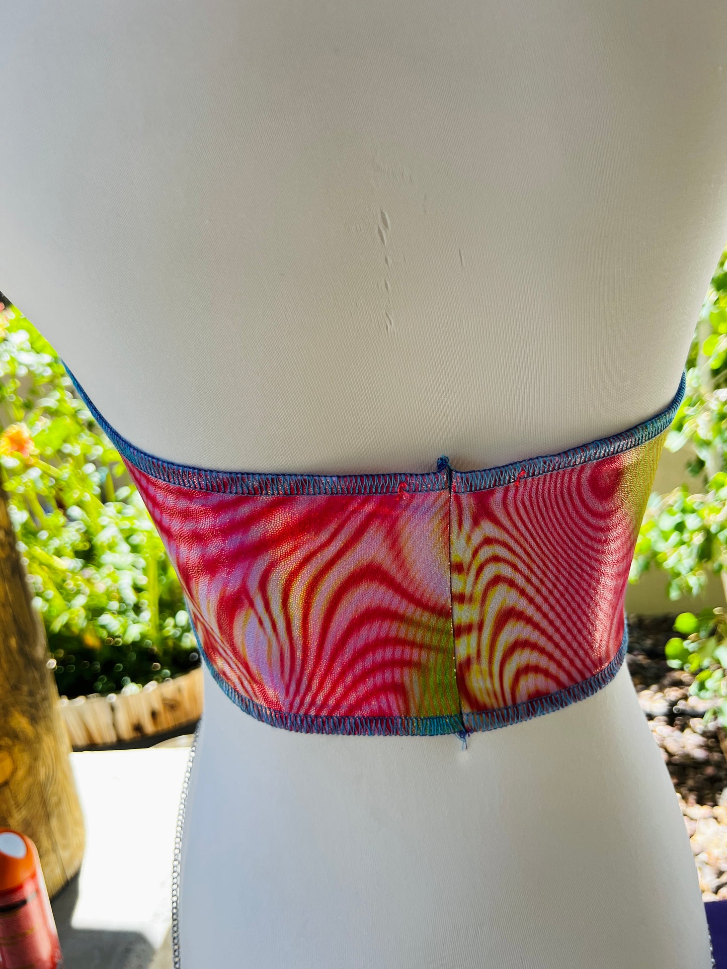 Neon Angel Beaded Bikini - Mr.Wacko Collaboration - size Small spandex stretch bikini + earrings + removable chains & charms