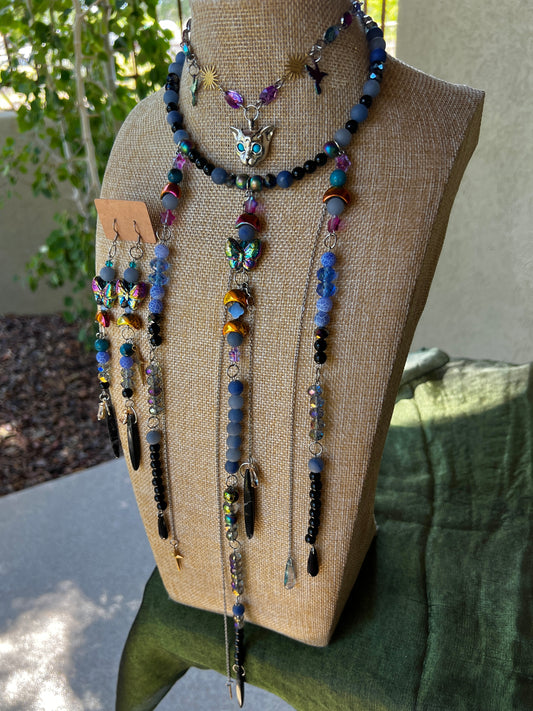 Ancient Spirits - Cosmic Drip Chain + Glass Crystal Choker + XL Earrings