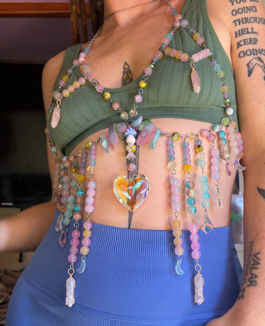 Moon Child Body Armor - Rose Quartz, Crystal & Glass Harness Top
