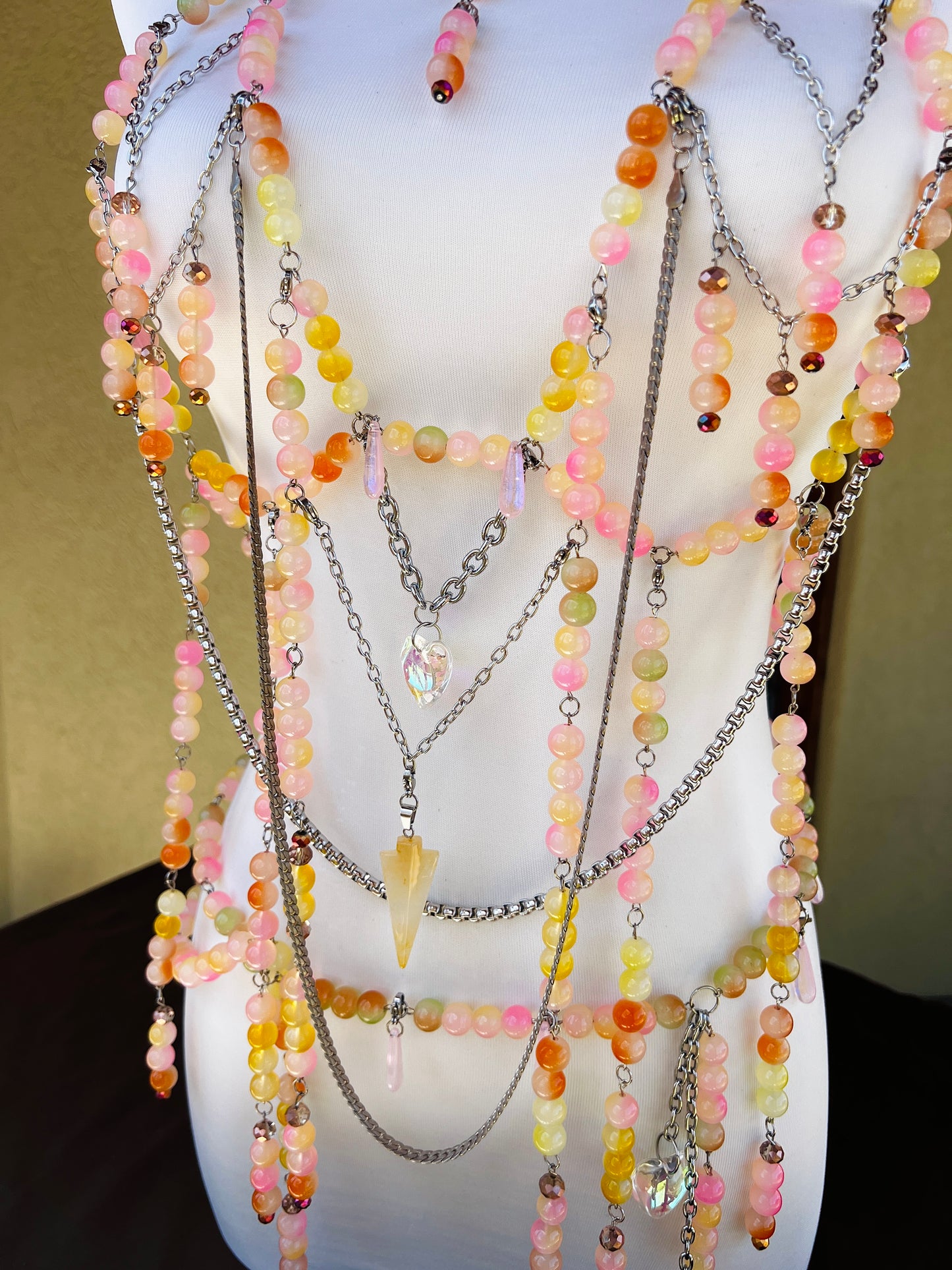 Sol on Fire - Glass Beaded Harness + Belt + Choker + Drip Chain - Full Body Regalia