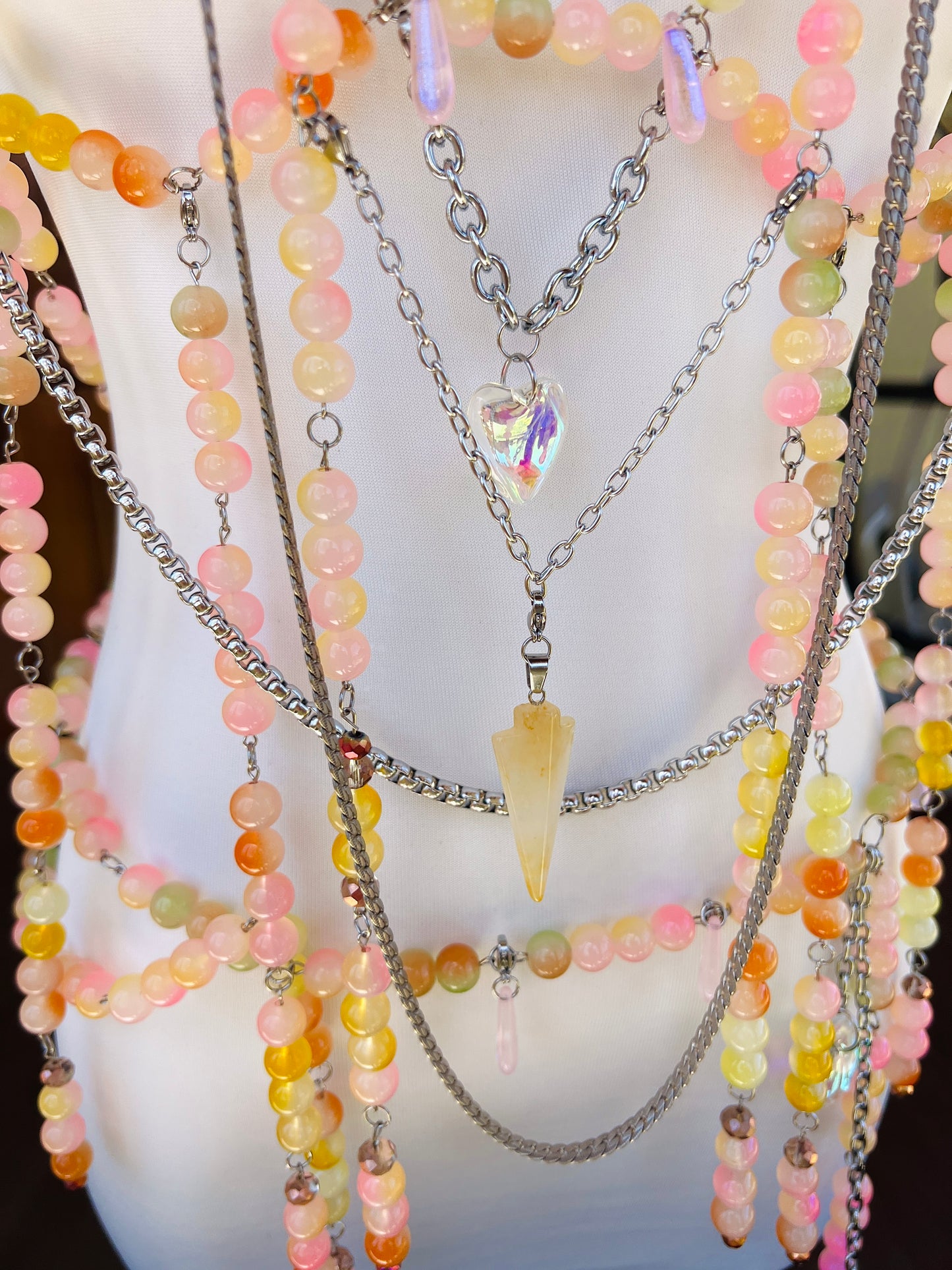Sol on Fire - Glass Beaded Harness + Belt + Choker + Drip Chain - Full Body Regalia