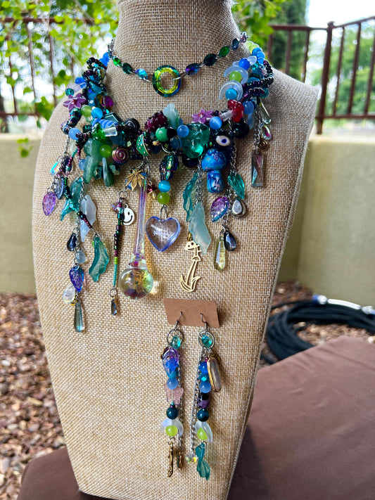 WHO Are You? 3 piece Set- Glass Spirit Armor + Crystal Choker + Earrings