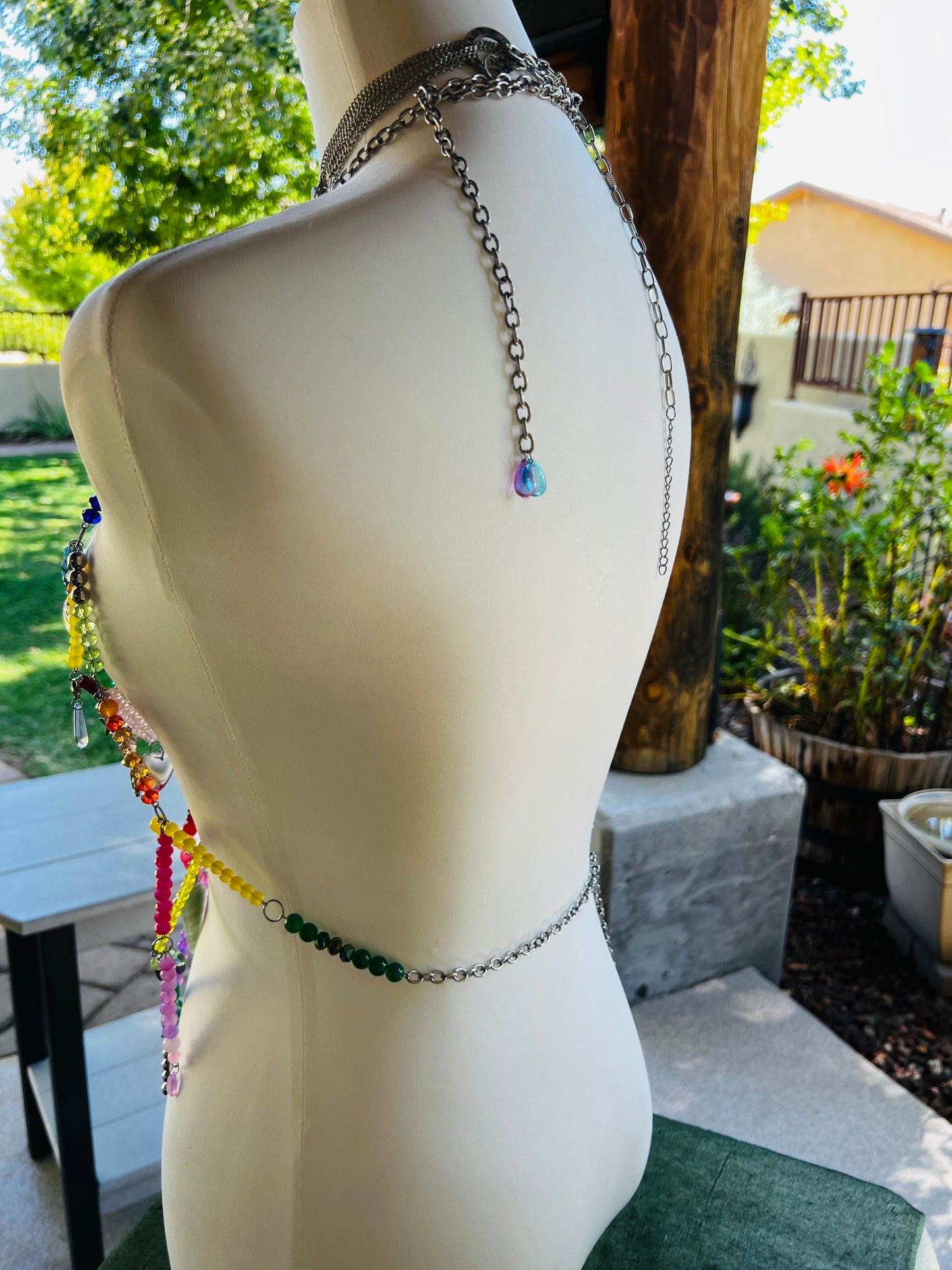 Prism Priestess Body Armor - Beaded Harness + Reclaimed Necklace Stack + Earrings