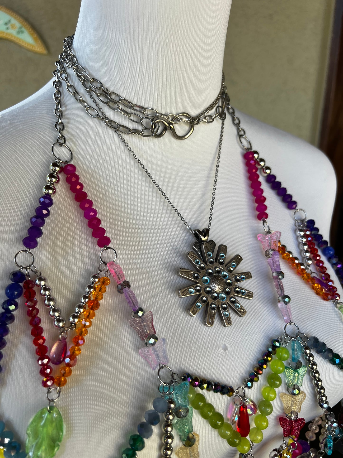 Prism Priestess Body Armor - Beaded Harness + Reclaimed Necklace Stack + Earrings