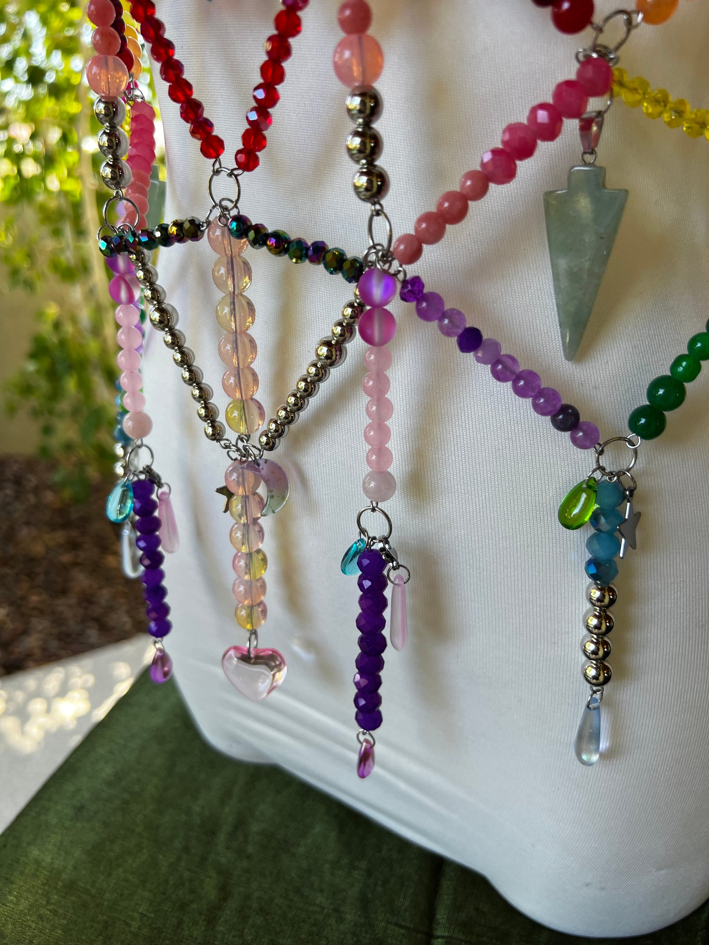 Prism Priestess Body Armor - Beaded Harness + Reclaimed Necklace Stack + Earrings