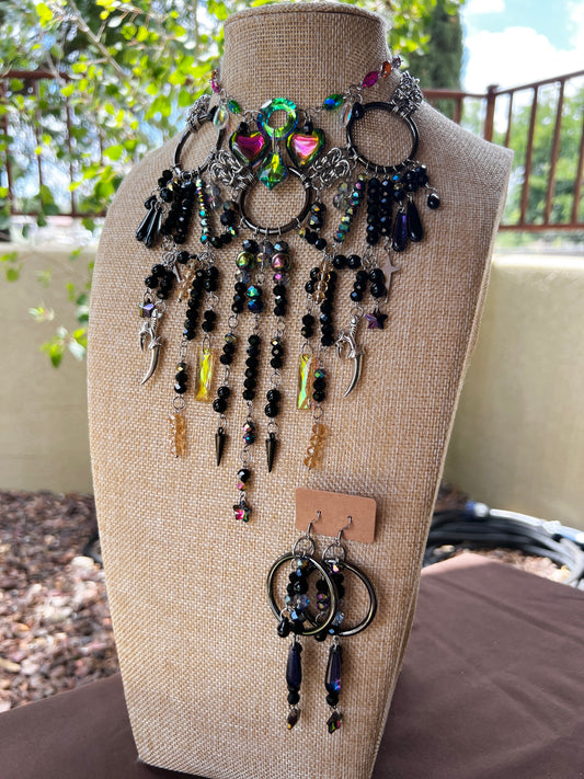 The Jabberwocky 3 Piece Set - Fantasy Chain + Crystal Choker + Earrings